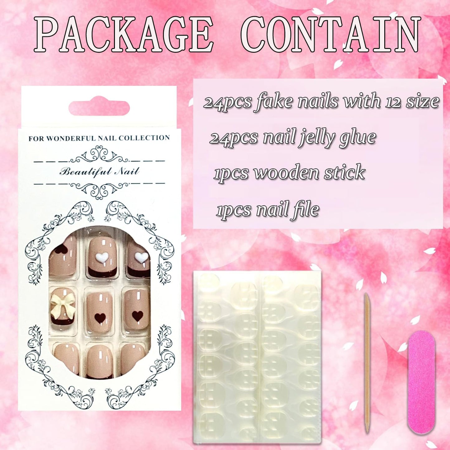 FIEONCIY Press on Nails Short Square Shaped Glossy Full Cover Acrylic Extra Short Square False Nails with Love Heart Designs Artificial Fake Nails Glue Stick ons Fingernails for Women Girls(JP2943)