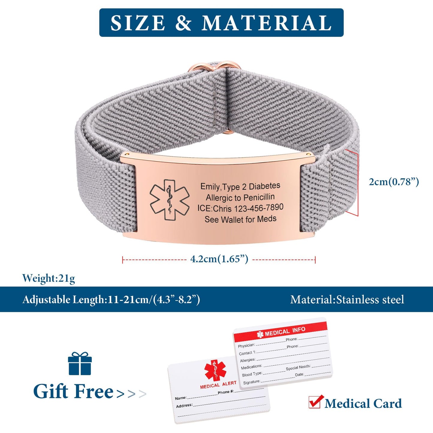 VNOX Medical Alert Id Bracelet for Men Women, Custom Engraving Medical Alert Bracelets for Women Men