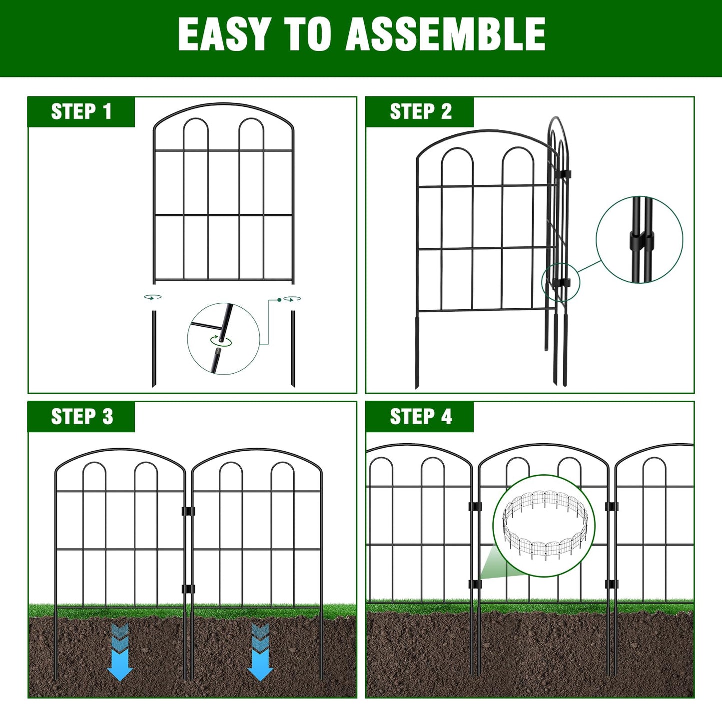 CADUKE 28 Pack Garden Fence Border, 24in(H) x 30ft(L) Metal Garden Fence, Rustproof No Dig Landscape Fence Panels, Arched Wire Flower Bed Fence, Animal Barrier for Dog Rabbit Yard Patio