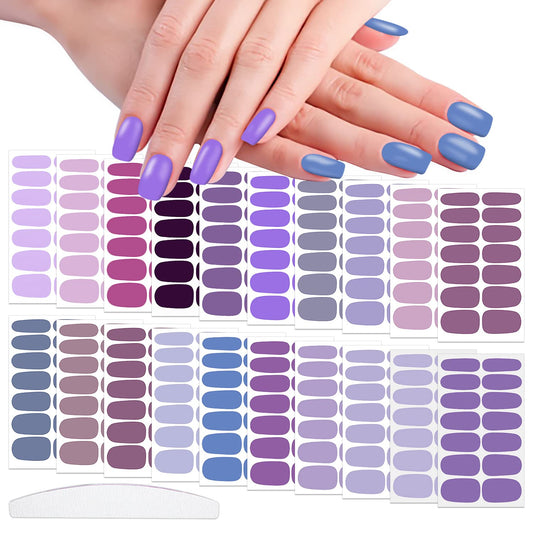 WOKOTO 20 Sheets Purple Solid Nail Stikcers Full Nail Wraps for Women Nail Art Decals Nail Polish Strips 280 Tips Gel Nail Strips Nail Polish Stickers Stick On Nail Polish Wraps Nail Color Strips