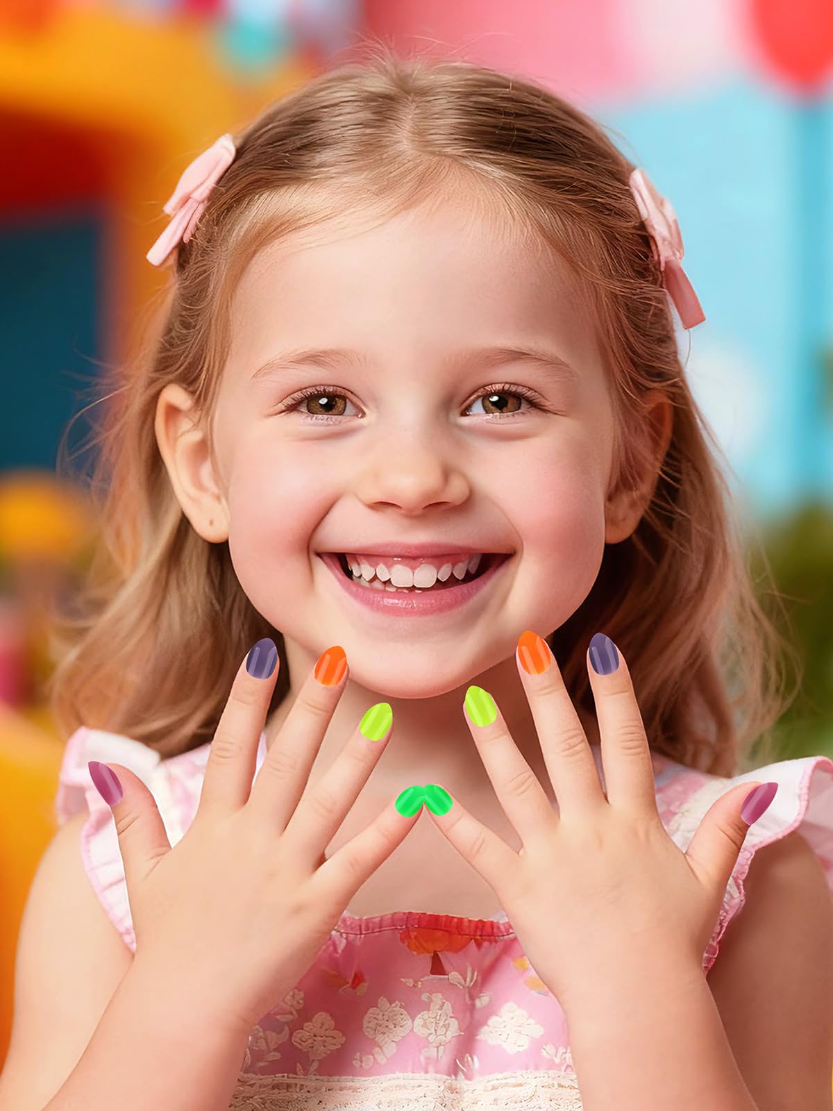 EBANKU 576 Pcs Kid Fake Nails, 24Pack Kids Press on Nails Short Full Cover Fake Nails for Girls with Nail Glue and Nail Adhesive Tabs for Child Christmas Party