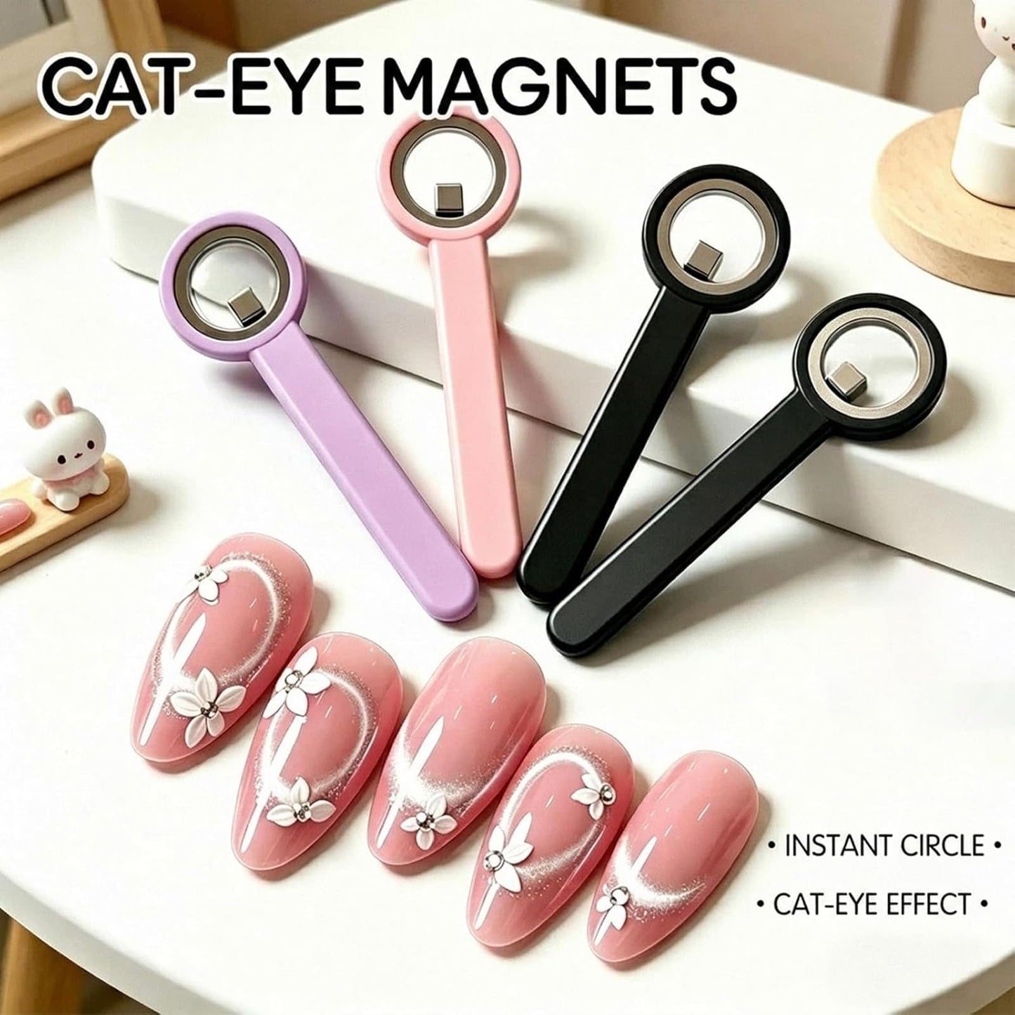 Ring-Shaped Cat Eye Magnet for Nails, Hollow Magnetic Design Circle Cat Eye Magnet for 3D Halo French Tip Nail Art, Home Salon DIY Manicure Tool (1Pcs-Pink)