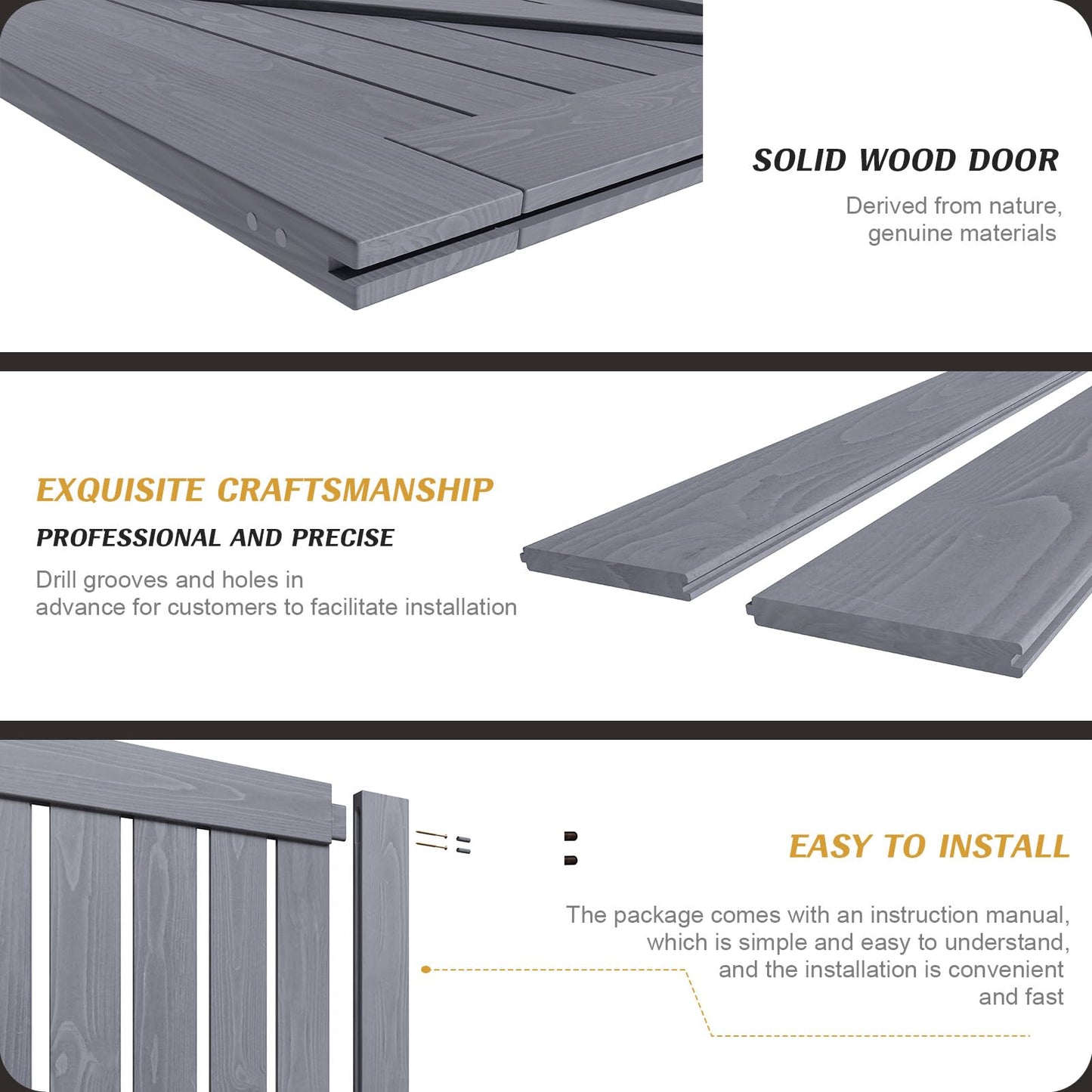 FREDBECK 48in x 96in Gray Wood Barn Door Slab with 8ft (96inch) Barn Door Hardware Track Kit Included, Double Surfaces,Simple Assembly is Required,K-Frame,Grey