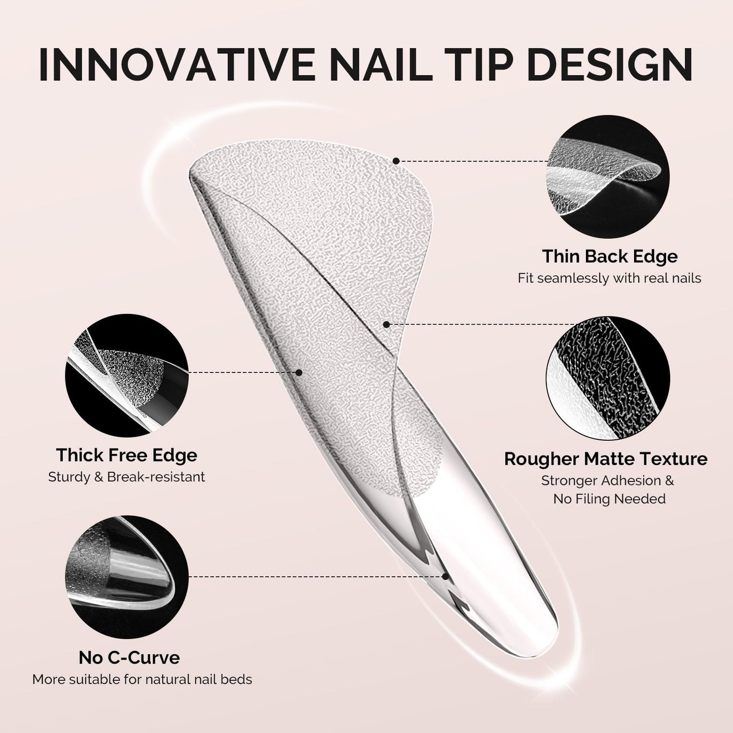 MelodySusie Medium Oval Round X Nail Tips - 600Pcs 15 Sizes Clear Acrylic, Half Matte Full Cover Press on Nails for DIY Extension & Salon Use, Pre-Shaped for Long-Lasting Manicure