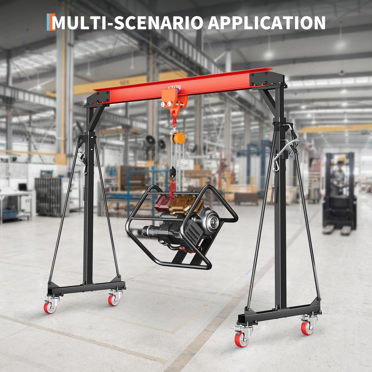 4400 LBS Gantry Crane with Manual Trolley, 2 Ton Gantry Crane with 8-12 FT Adjustable Height, Shop Crane Lift Hoist with Hooks & Shackles for Warehouse, Factory