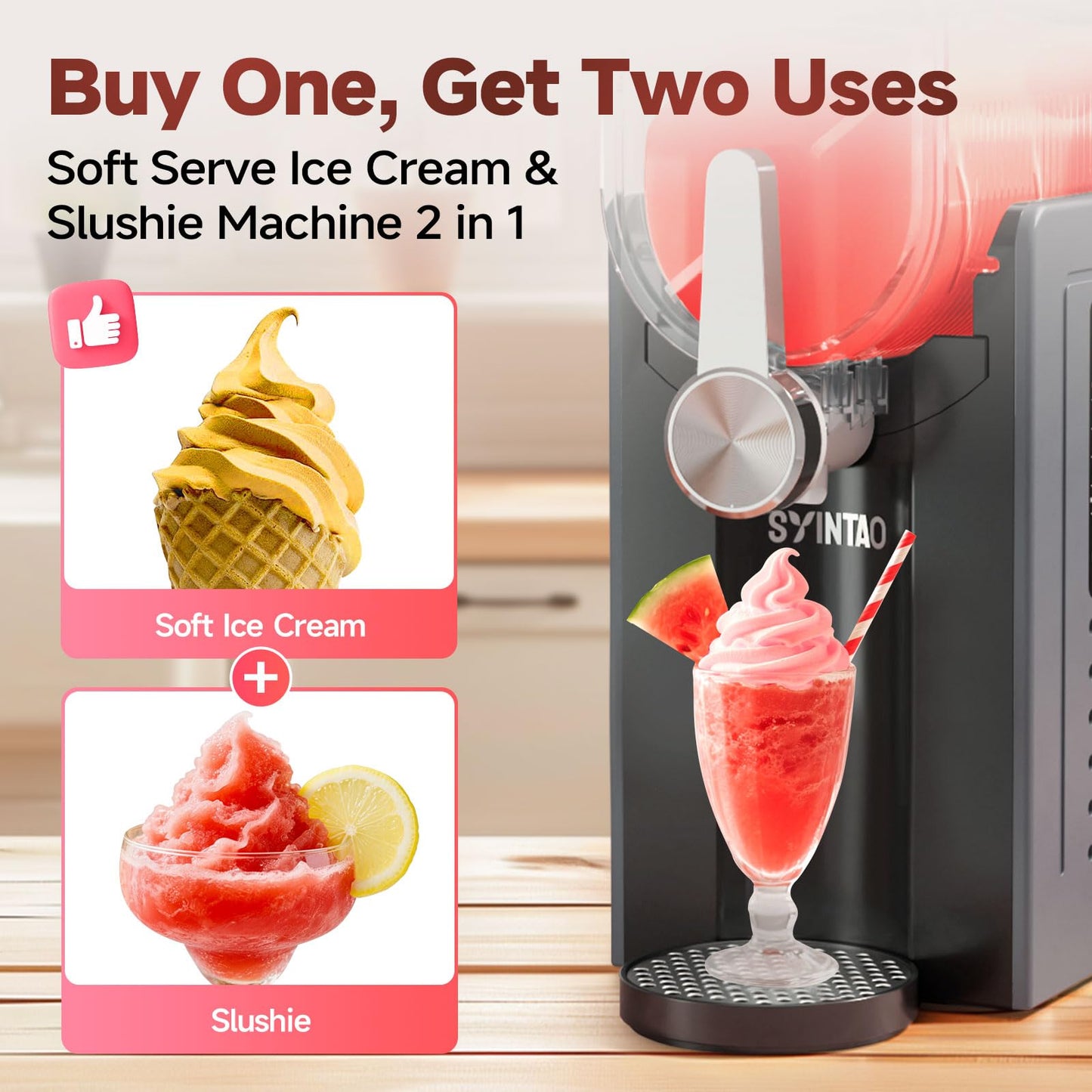 SYINTAO Slushie Machine for Home, Soft Serve Ice Cream Machine, 88oz Vessel Slushy Machine with 6 Preset Programs, Frozen Drink Maker for Slush, Margaritas, Smoothie, Frappés, and More (CoolGray)