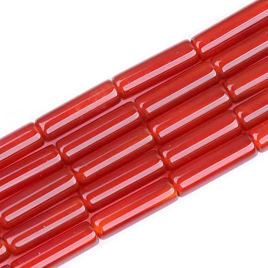 HAAMIIQII Natural Red Carnelian Tube Beads 13x4mm Column Stone Cylinder Gemstone Loose Beads for Jewelry Making Strand 15 Inch (28-29pcs)