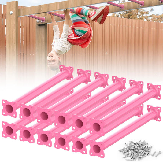 SUNSHINE FARMRE 16.5 Inch Monkey Bars Kit Playground Monkey Bar Ladder Rungs for Backyard Indoor Outdoor Metal Monkey Bars Swing Set Playset Accessories (Pink, 12 Pcs)