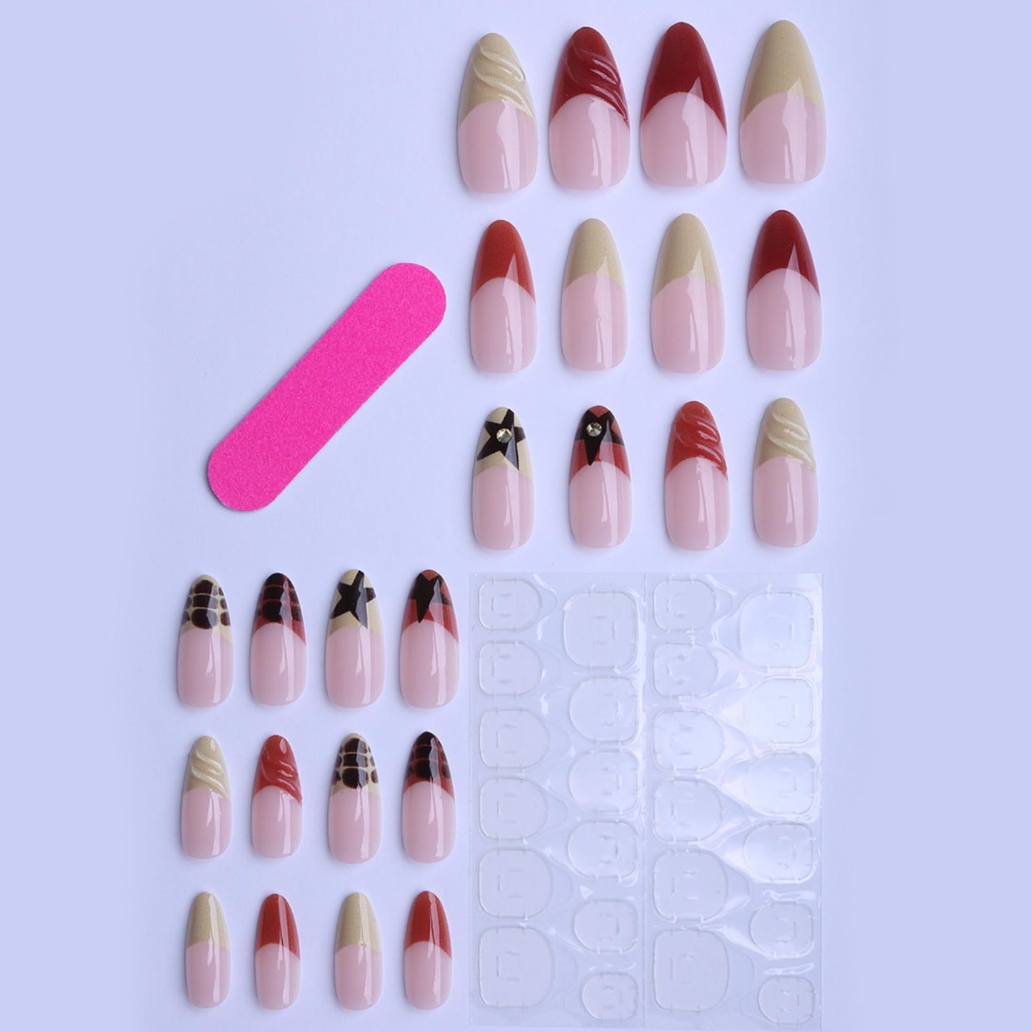 Octoswave Almond Press on Nails Medium Fake Nails French Artificial Nail Brown Stick on Nail for Women 24pcs