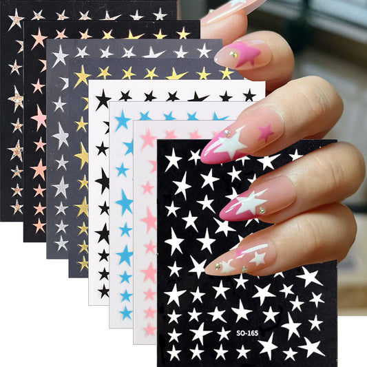 8pcs/Set Star Nails Stickers - Sparkling Irregular Stars Shiny 3D Self Adhesive Nail Art Stickers Glitter Gold Silver Five-pointed Stars Nail Designs Pentagram Nails Tip Manicure Decorations For Women
