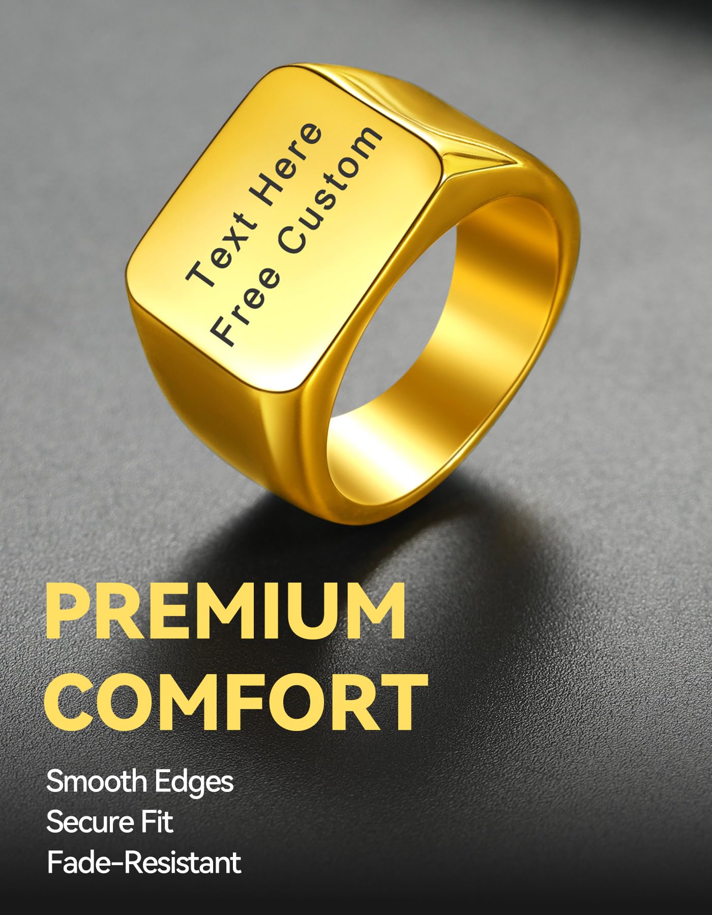 ChainsHouse Personalized Signet Biker Rings Solid Polished 18K Gold Ring for Men, Size 12