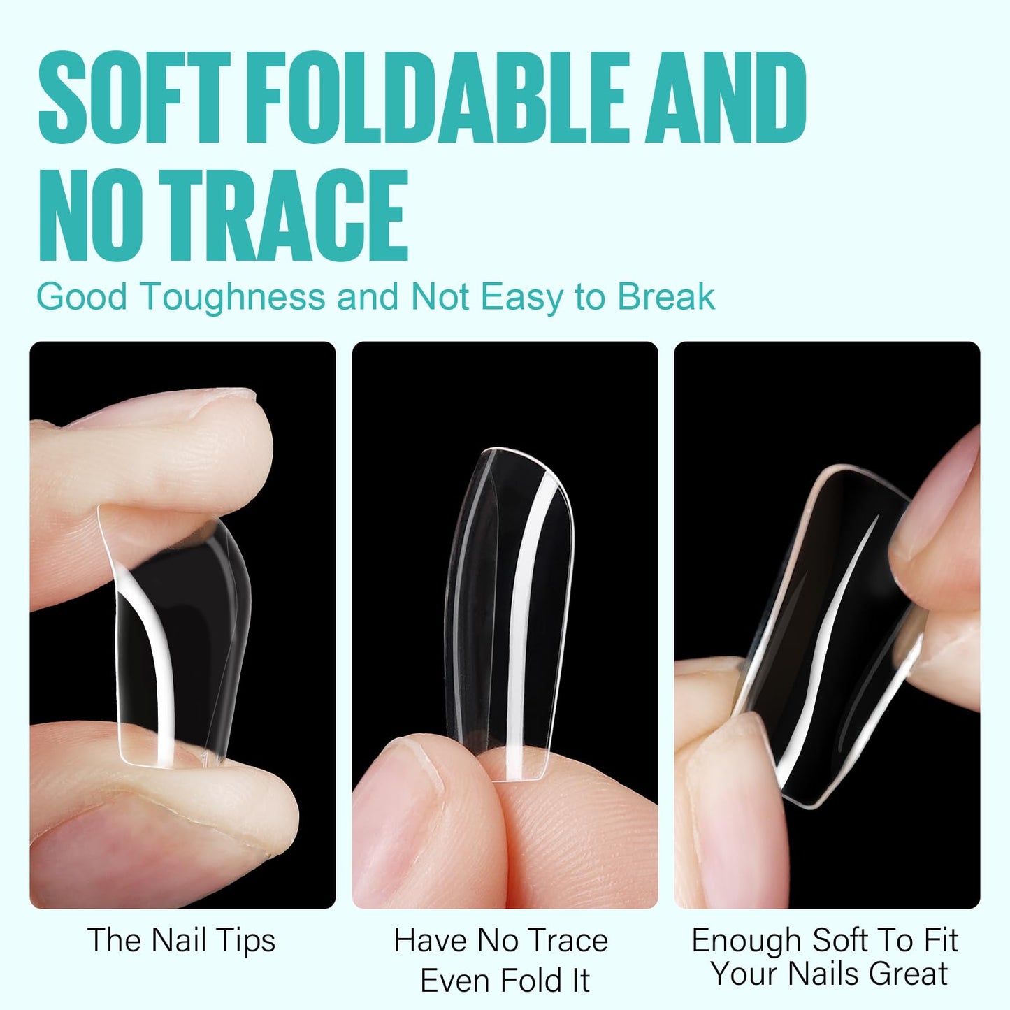 TOMICCA Fake Clear Nails, Short Square False Nail Tips, 216Pcs Nail Extension Tips for DIY Salon Gift 12Size