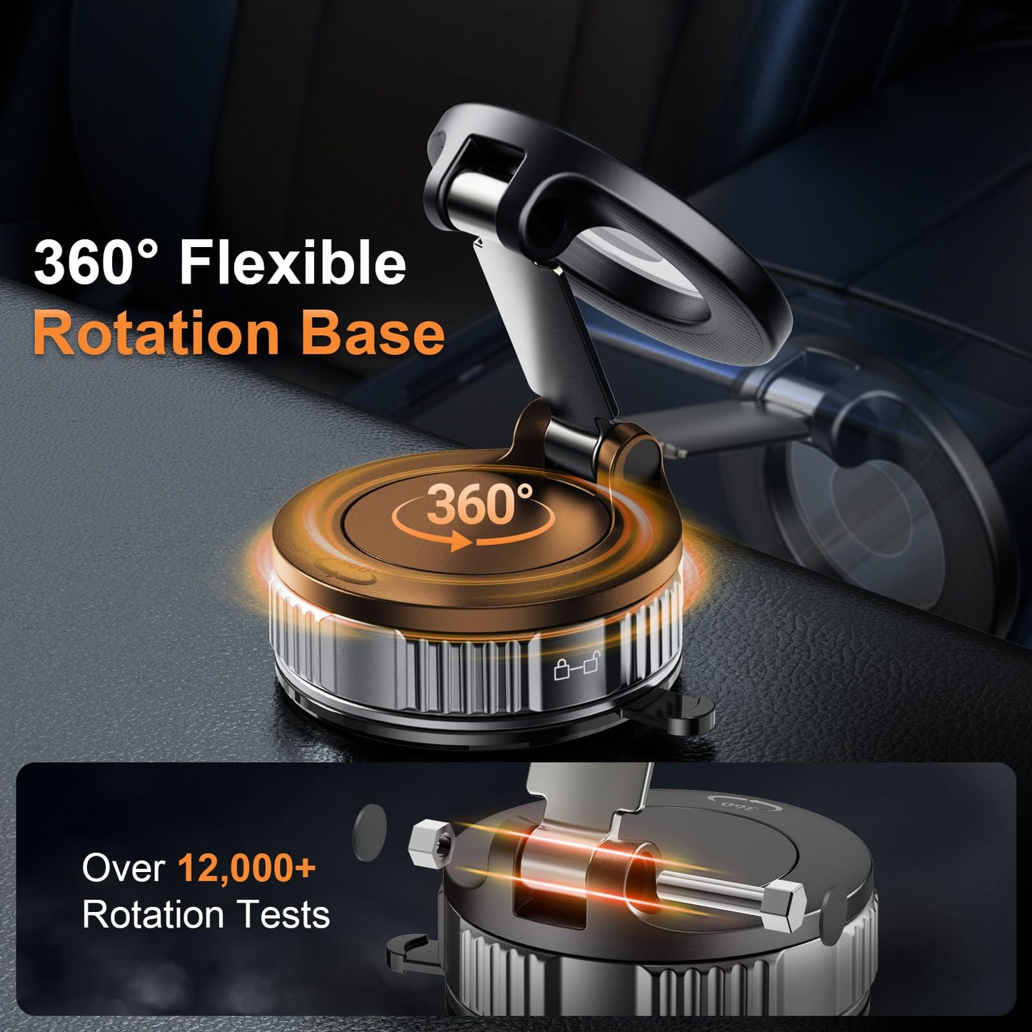 Magnetic Phone Holder for Car, 360° Adjustable Vacuum Car Phone Holder for Magsafe, 80+LBS Suction Phone Mount for Car Dash/Windshield/Screen, Phone Holders for Your Car for iPhone 17 16 15 14 13 12