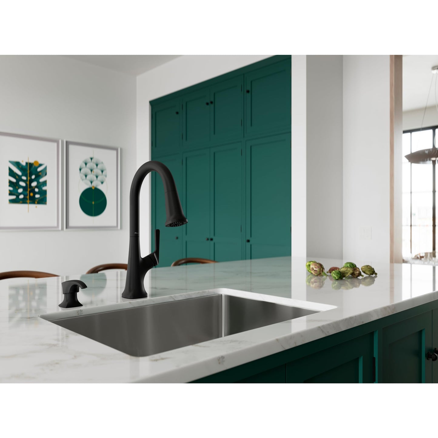Pfister Ridgeline Kitchen Faucet with Pull Down Sprayer and Soap Dispenser, Single Handle, High Arc, NSF Certified, Spot Defense Matte Black Finish, F5297RGSDB