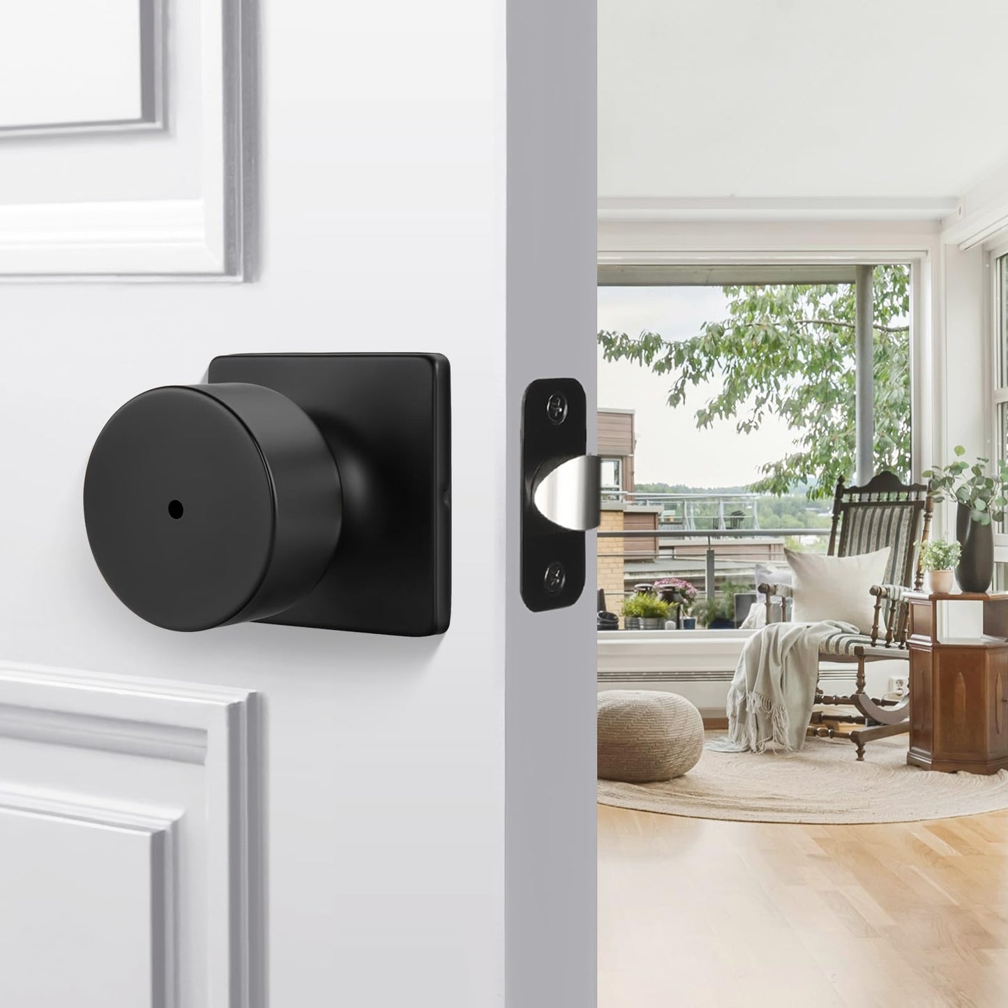 Goldenwarm Matte Black Door Knobs Interior, Privacy Bedroom Door Knob with Lock, Black Interior Door Knobs Bathroom 8 Pack