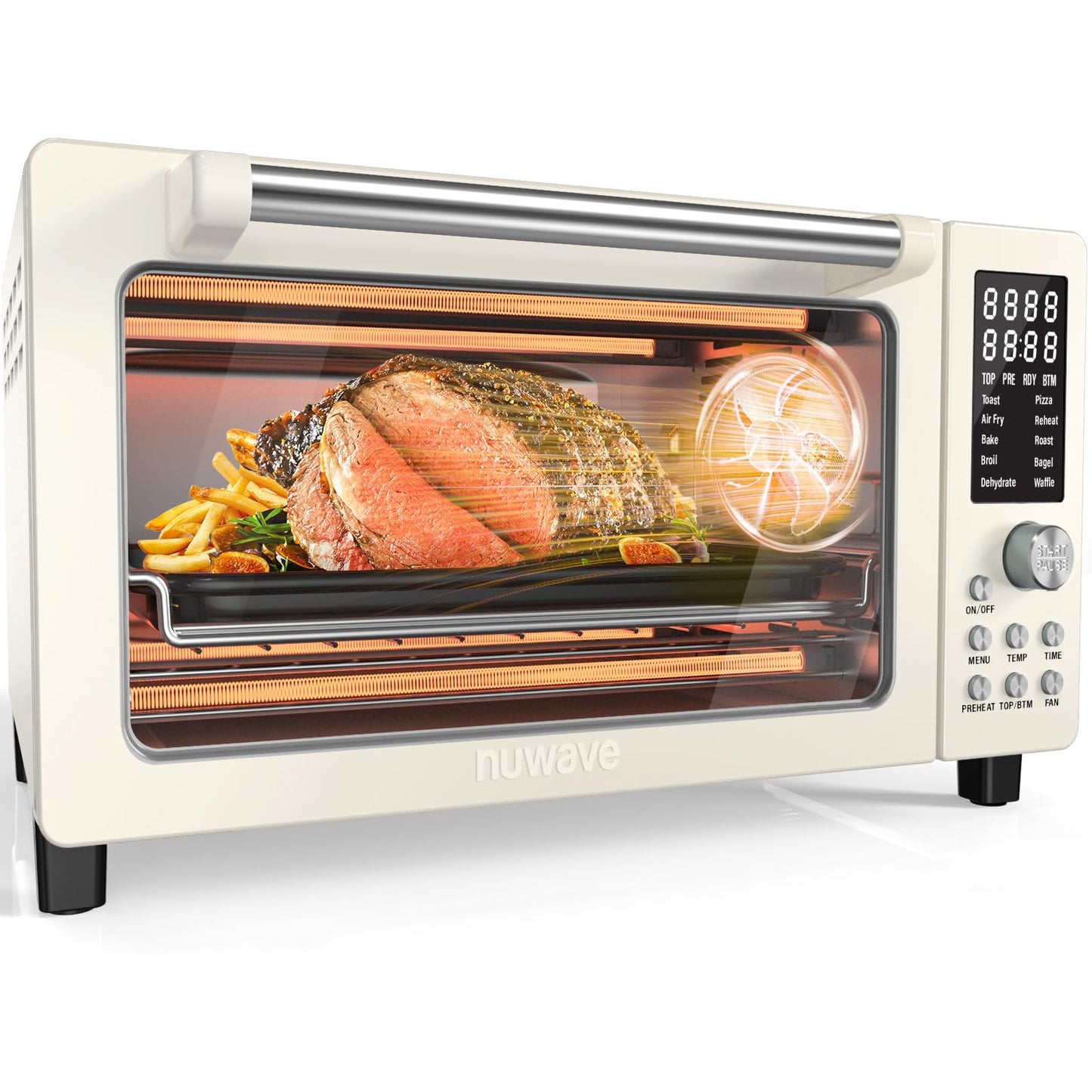 Nuwave Bravo Pro Smart Air Fryer Toaster Oven Combo, Airfryer Convection Oven Countertop, 10-in-1 Functions with Quicker & Even Crisp Technology, 1800W, 50-450°F, PFAS-Free, 21QT, Vanilla Cream