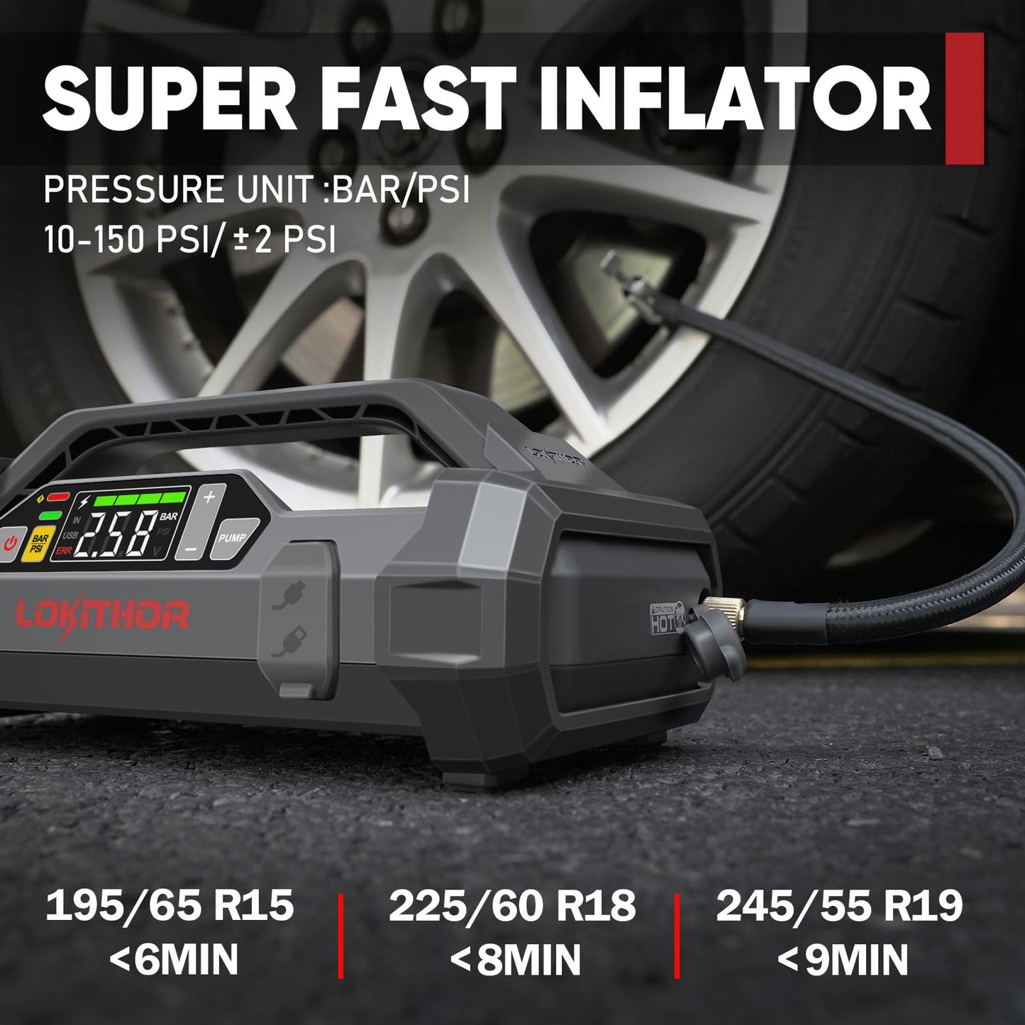LOKITHOR JA301 2000Amp Jump Starter with 150PSI Air Compressor and JA Bag EVA Protection Case for JA300/JA301/JA302/JA400/JA401/JA3000 Jump Starter with air Compressor