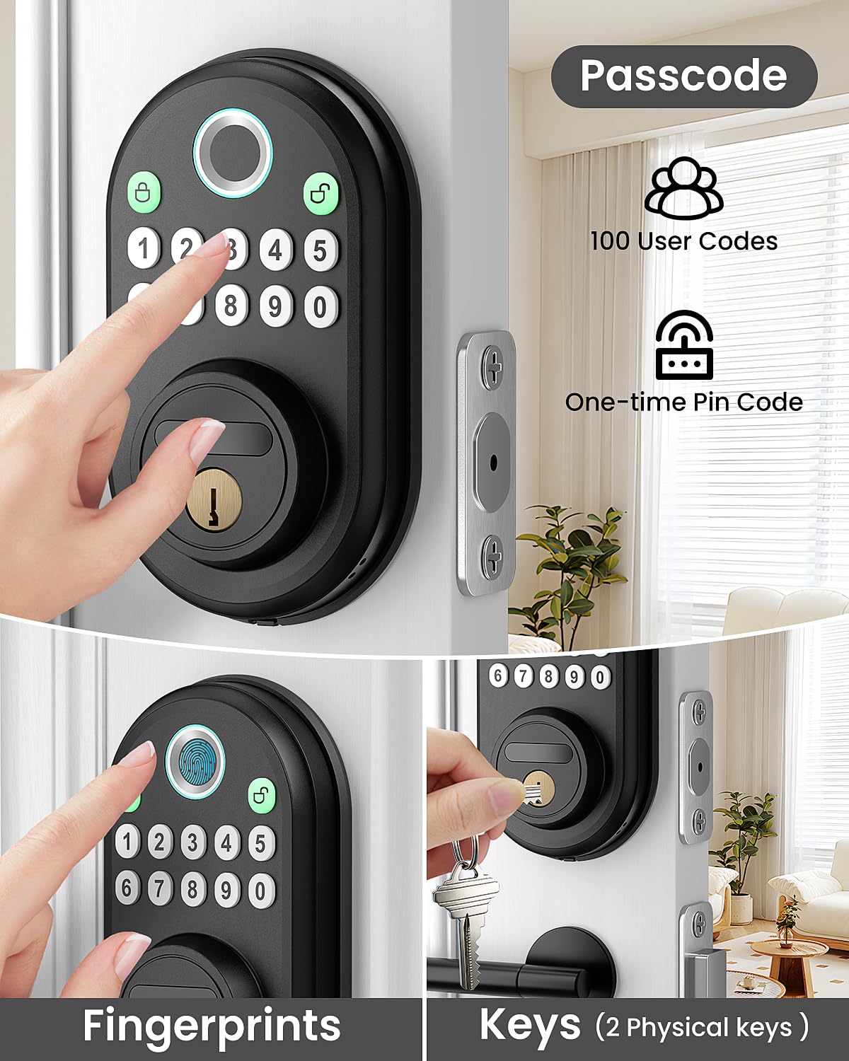 RVSEDYU Fingerprint Door Lock with Keypad - Keyless Entry Smart Deadbolt Lock for Front Door with 2 Keys - Auto Locking - Easy Installation - Digital Lock with Code