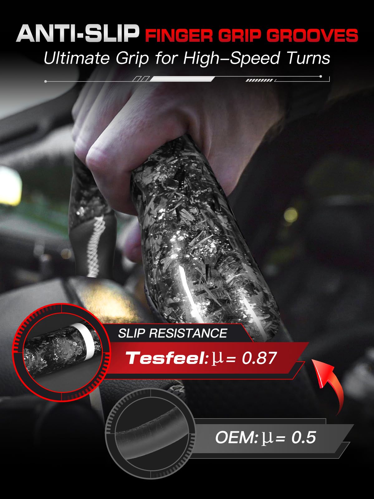 TESFEEL Forged Carbon Fiber Steering Wheel Heated for F150 Raptor 2017-2020 (Gen 2), Silver Foil Accents with Matching Trim, Double-D Design, White Stripe & Stitching, Fits Paddle Shifter Models
