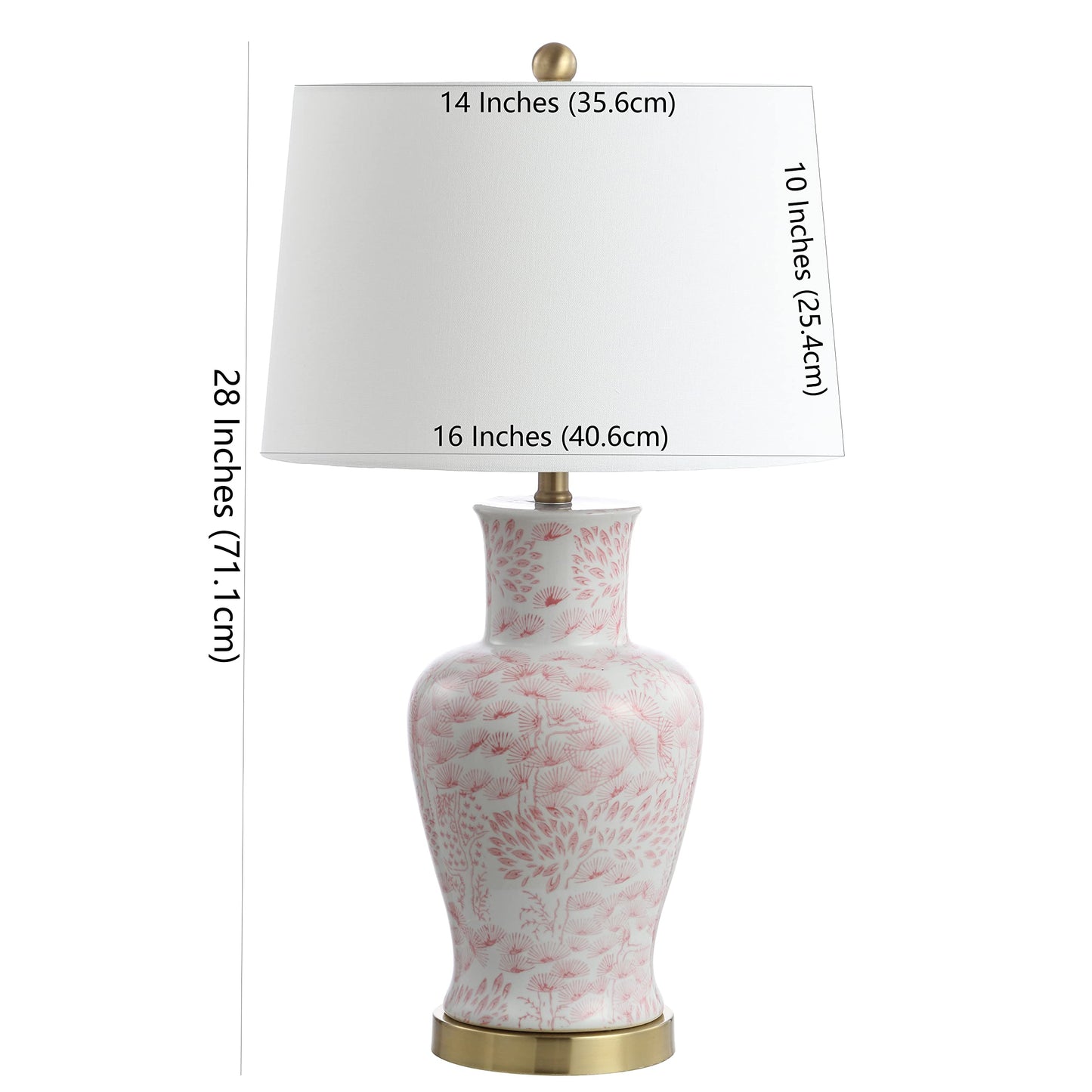 SAFAVIEH Lighting Collection – Calli Set of 2 Pink & White Chinoiserie Ceramic Table Lamps with Brass Gold Accents, 28-Inch Bedroom or Living Room Lamps, LED Bulbs Included (TBL4161A-SET2)