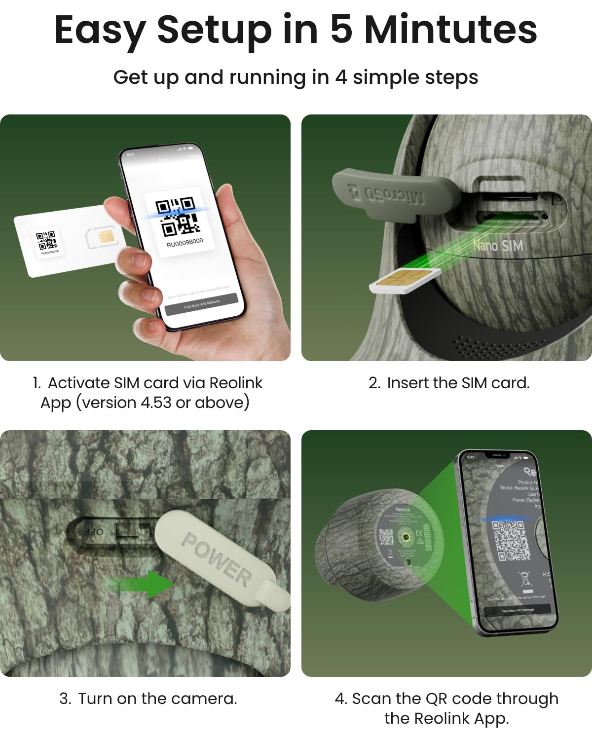 REOLINK 4K Cellular Trail Camera, 3G/4G LTE, 360° 4K HD Full View, 32GB SD+SIM Card Included, Animal Recognition, No-Glow IR, Smart Motion Activated, Go Ranger PT+Solar Panel, Updated Version
