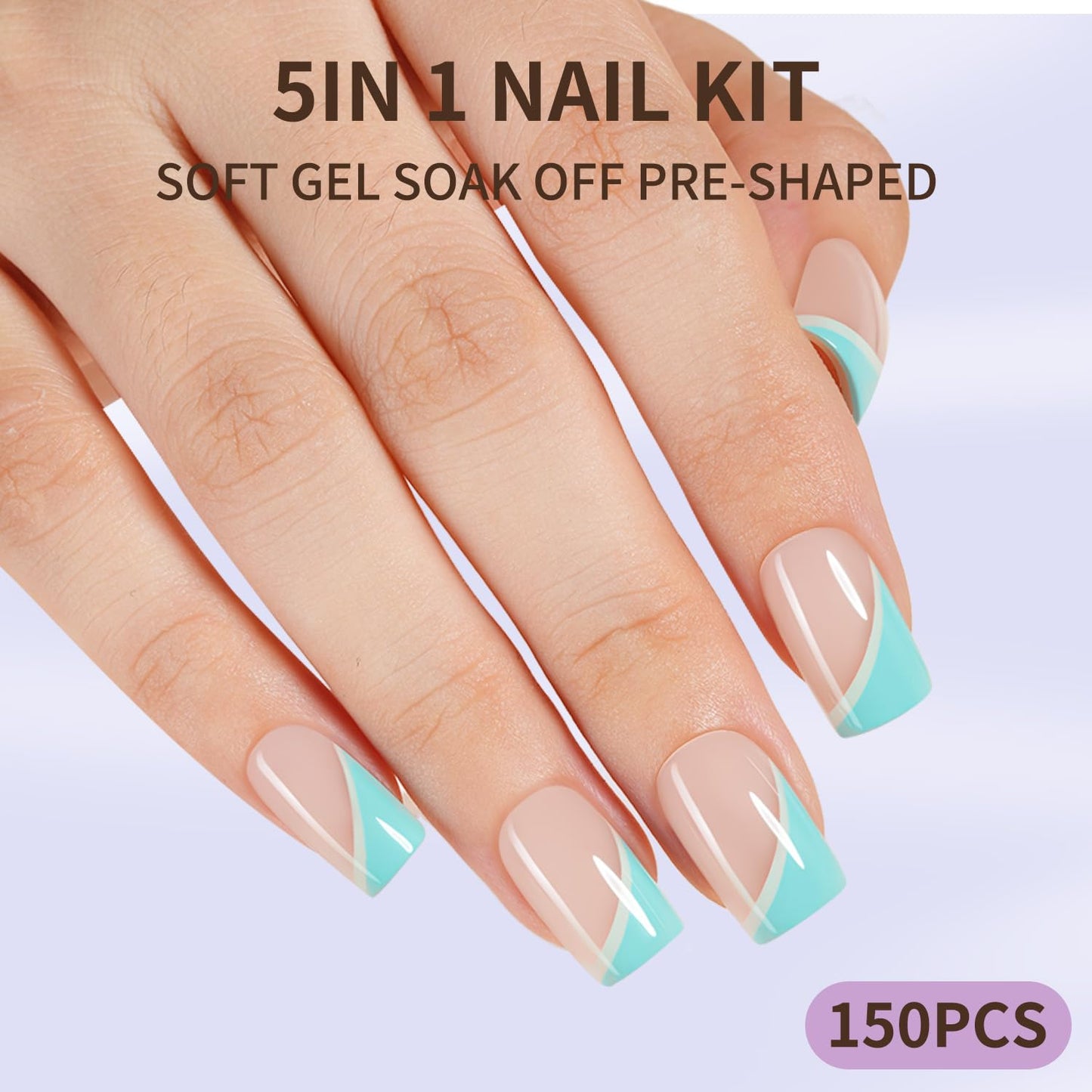 Plauva 450Pcs Short Press On Nails, French Tip Press On Nails Square, Soft Gel Stick On Nails Reusable Fake Nails for Women 15 Sizes