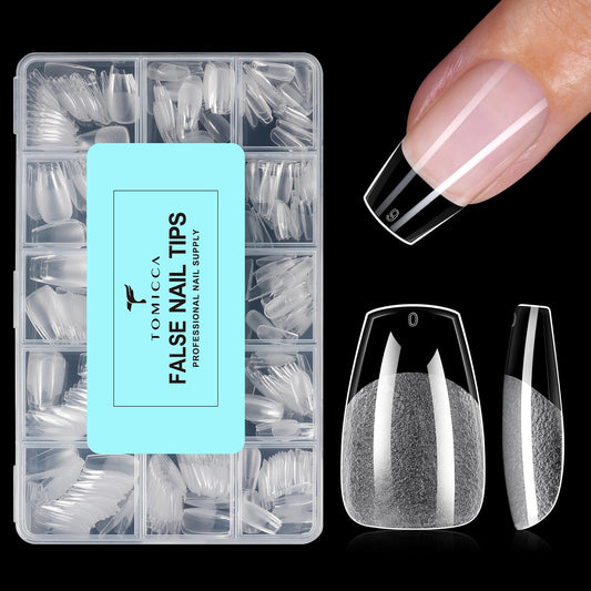 TOMICCA Short Coffin Nails 510Pcs 15 Sizes Pre Shaped Half Matte Acrylic Fake Nails Clear Press On Nails for Manicure Salon for Women