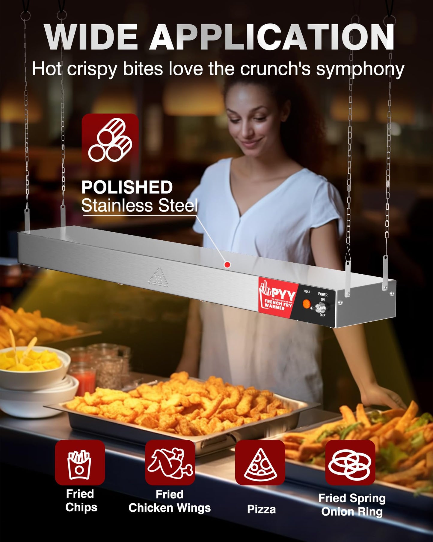 PYY 36 Inch Food Heat Lamp Strip - Commercial Food Heating Warmer, 500W Hanging Stainless Steel Electric Strip Heater, Food Service Restaurant