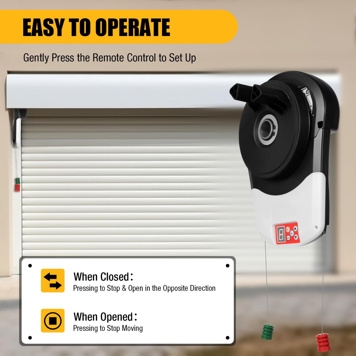 Fenjidrop Automatic Garage Roller Door Opener, Roll Up Door Opener, Smart Garage Door Openers 2 Remotes with LED Lift Force 800N Power 100W 164 Ft, 110V AC 100W