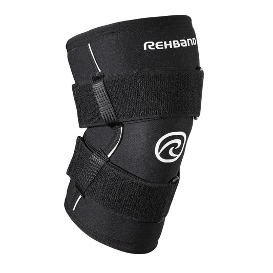 Rehband X-RX Knee Support with Straps, 1 piece, strong knee sleeve 7mm neoprene for heavyweight workouts, weightlifting & strongman, Colour:Black, Size:Large