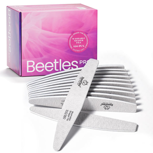 Beetles Pro 120-Pcs Nail File – Professional 100/180 Grit Double Sided Emery Board Nail Files Washable Shaper Files for Acrylic, Gel & Natural Nails – Salon Quality Manicure Tool