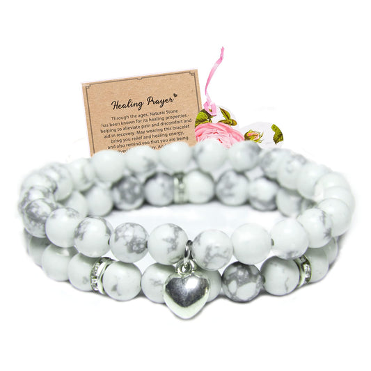 GDLKPYHS Healing Bracelets for Women - White Turquoise Bracelet - Healing Prayers Crystal Bracelet, 8mm Natural Stone Stress Relief Yoga Beads Get Well Soon Gifts