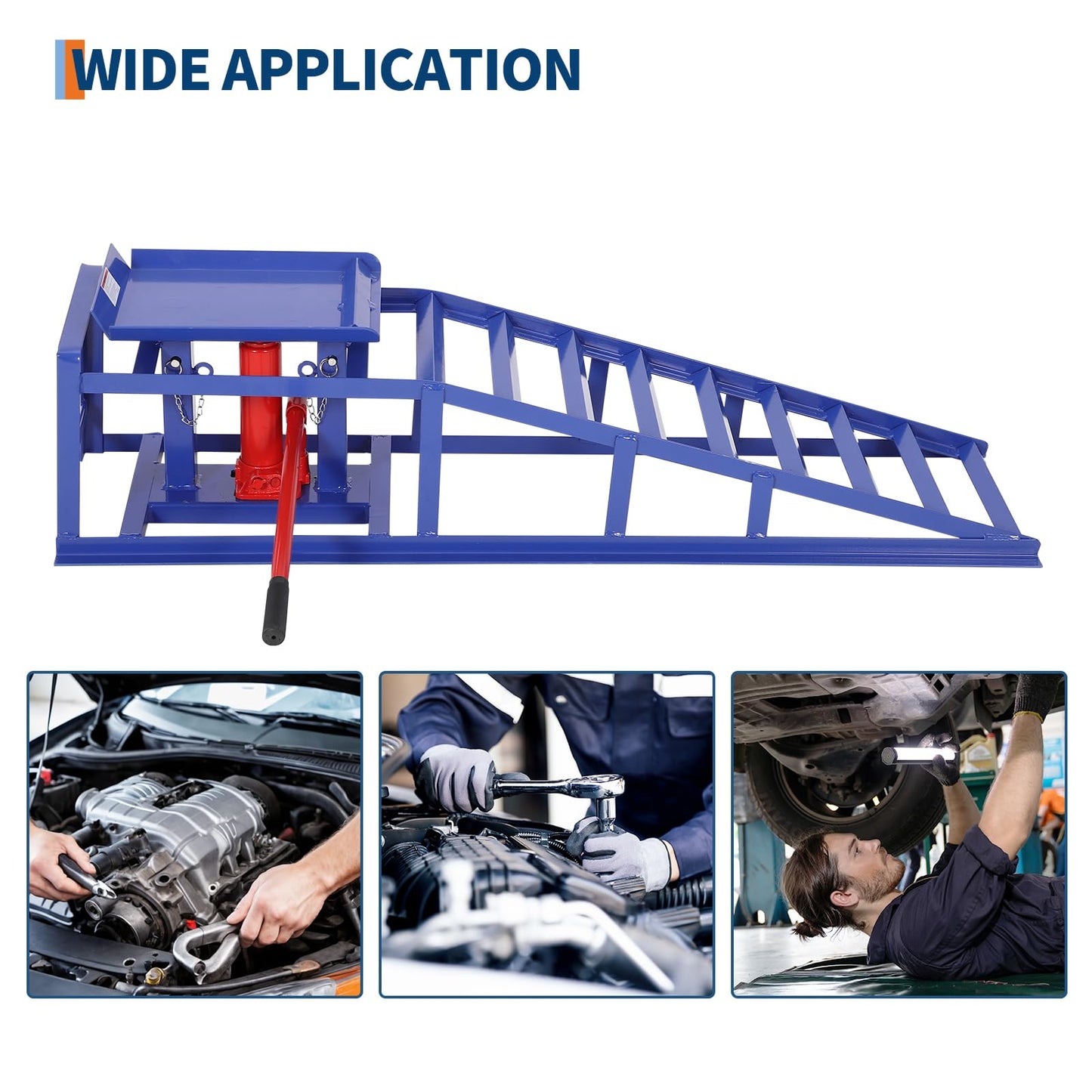 2-Pack Heavy Duty 5 Ton (11000 LBS) Hydraulic Car Ramps, High Lift 13.3" Truck Ramps with Safety Lock Pins, Auto Lift for Oil Change, Home Garage & Vehicle Repair, Blue