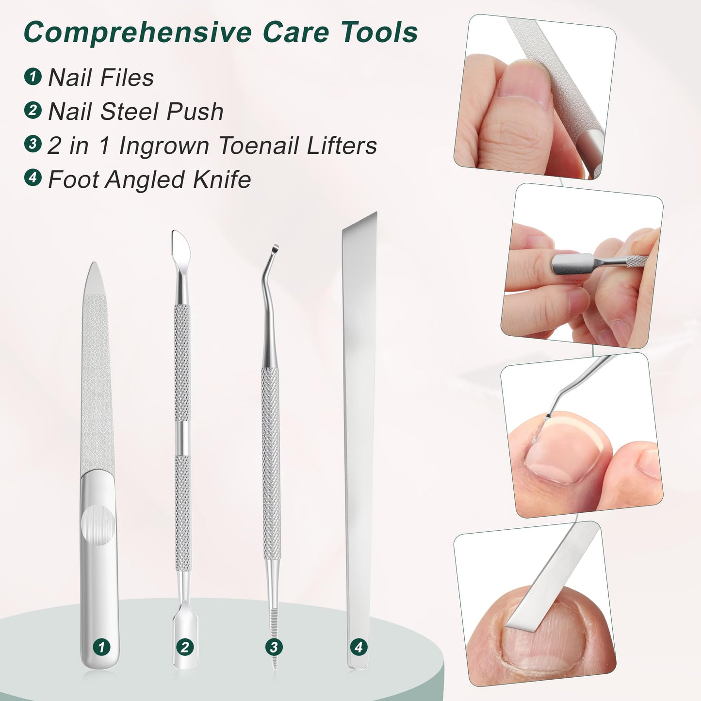 VOCOSTE Toenail Care Kit 6-Piece Ingrown Toenail Tools, Professional Grooming Set for Pointed Slanted Nail Clipper, Nail Files, Nail Steel Push, Fingernail and Pedicure Tools at Home