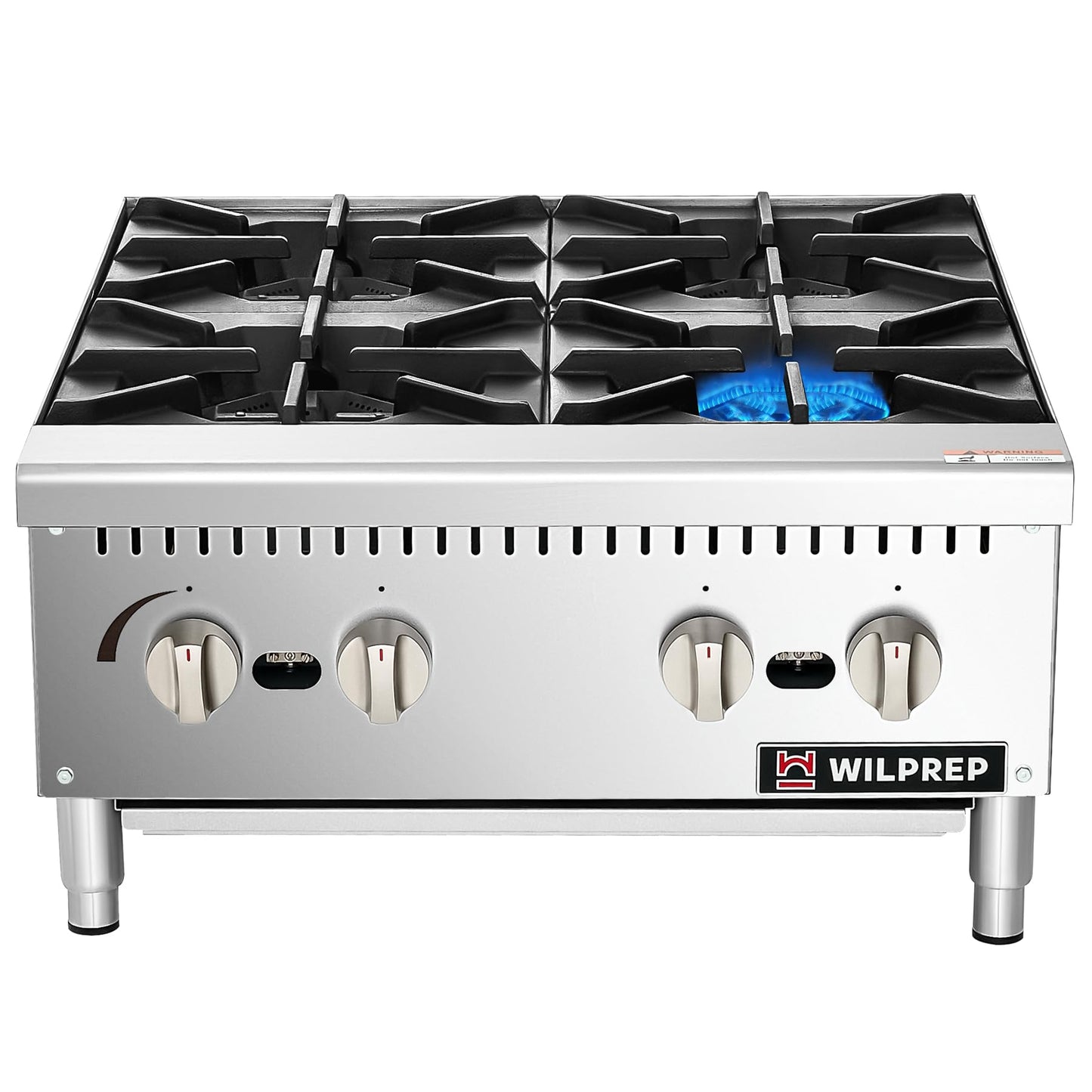 WILPREP Commercial Countertop Gas Range, 4 Burner 100,000 BTU Stainless Steel Gas Cooktop, 24" NG/LPG Convertible with Durable Grates, Perfect for Professional Restaurant Kitchen & Catering