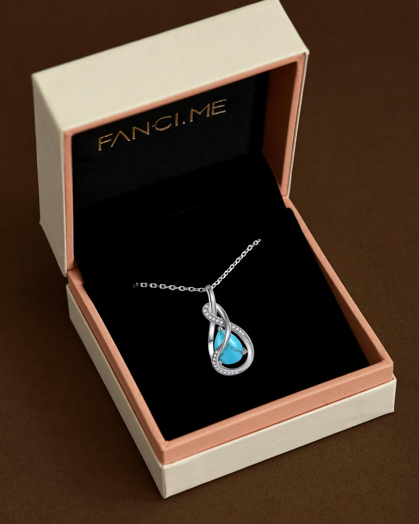 FANCIME Turquoise Necklace December Birthstone Sterling Silver Infinity Knot Pendant Necklace Gemstone Fine Jewelry Anniversary Birthday Mothers Day Gifts for Women Her Mom