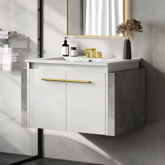 YITAHOME Bathroom Vanity 24 Inch White Soft-Closing Double Extra Large Doors Bathroom Floating Modern Vanity