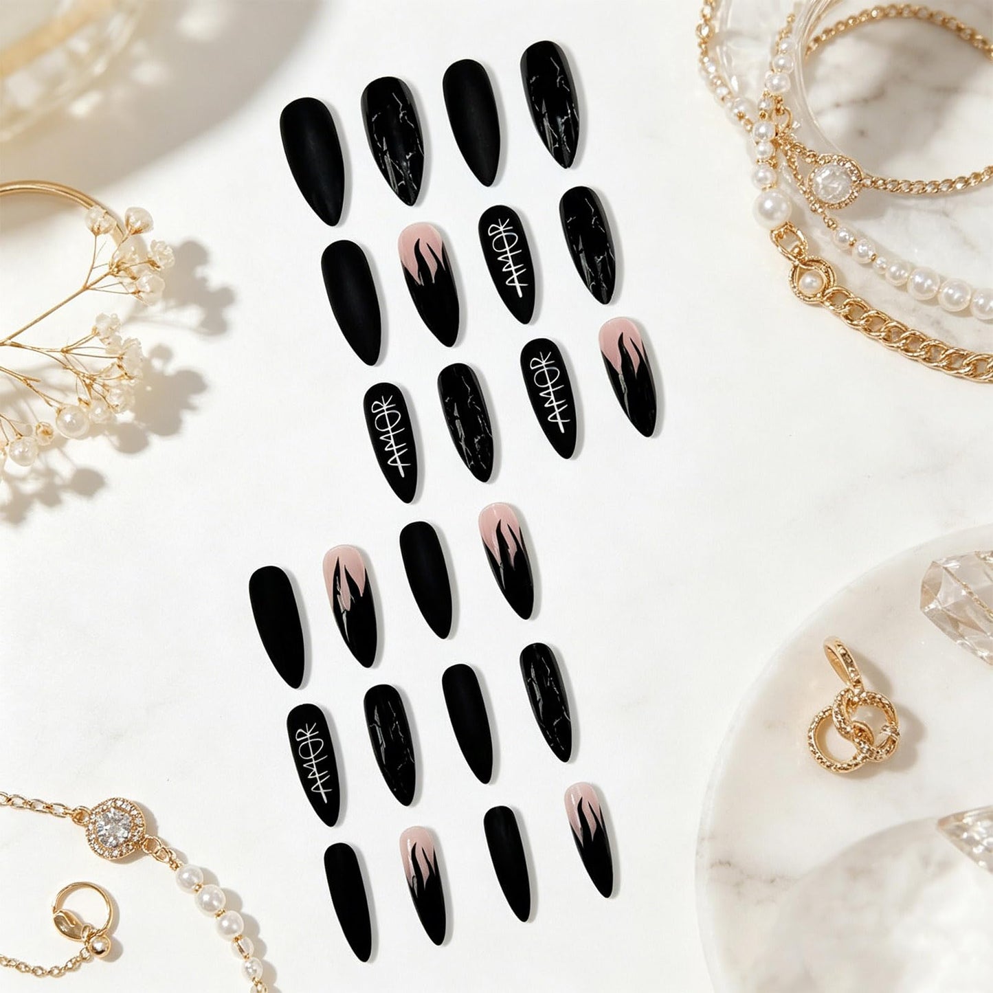 Press on Nails With Gothic Design, Matte Blue Fire Fake Nail, Long Stiletto False Nails White Fog Glue on Nail, Letter Stick on Reusable Acrylic Fingernails for Women Summer Vacation