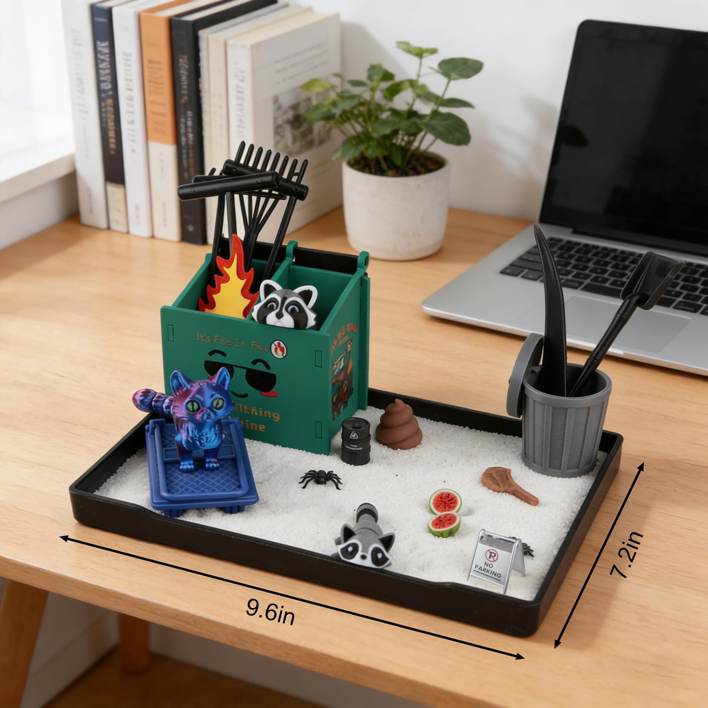 2026 New Dumpster Fire Zen Garden Desktop Kit with Raccoon Figurines - Funny Office Desk Accessory for Stress Relief, White Elephant Gifts, Coworker Gifts - Mini Sand Tray Therapy for Adults