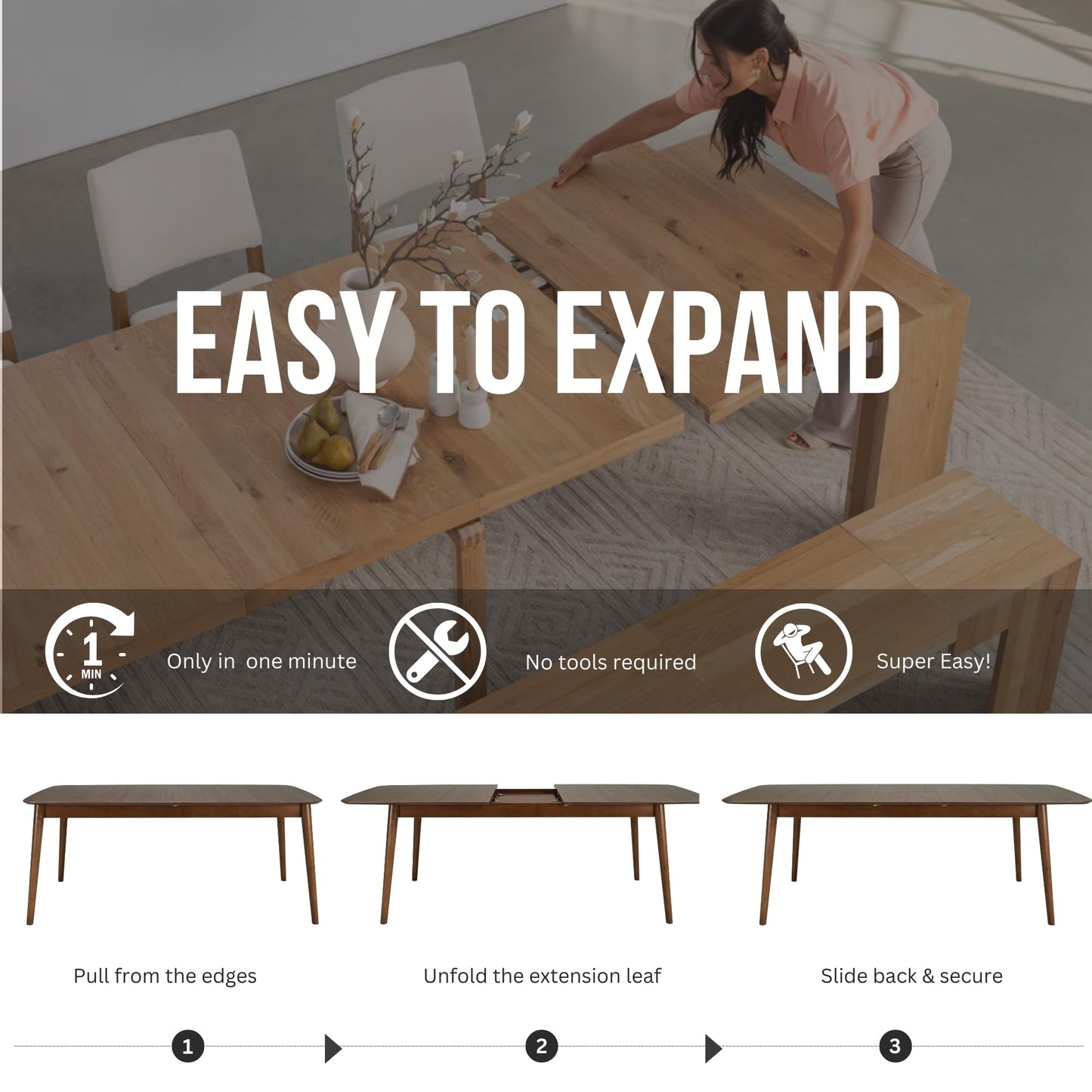 Urban Elements Modern Dining Set for 4 6 8 and 10 – Elegant Natural Walnut/Oak Finish, Comfortable Seating, Perfect for Family Gatherings and Contemporary Spaces