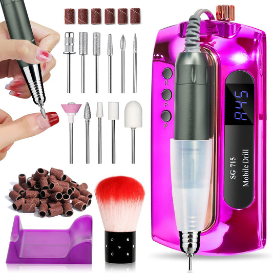 LimeGirl Nail Drill Professional 45000RPM, Pink Electric Nail File for Acrylic Nails Gel Nails, with 11-in-1 Nail Drill Bits for Fast Polishing Manicure Pedicure, Rechargeable Hand Foot Care Tool