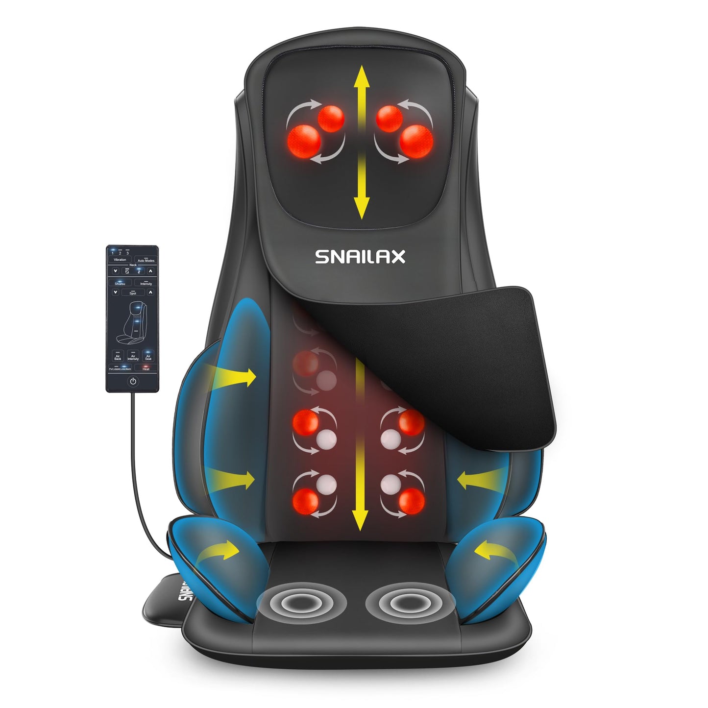 Snailax Shiatsu Neck Back Massager with Heat, Massage Chair Pad with Compression, Height-Adjustable Neck Massage Rollers Chair Seat Massager, Gifts for Men, Women