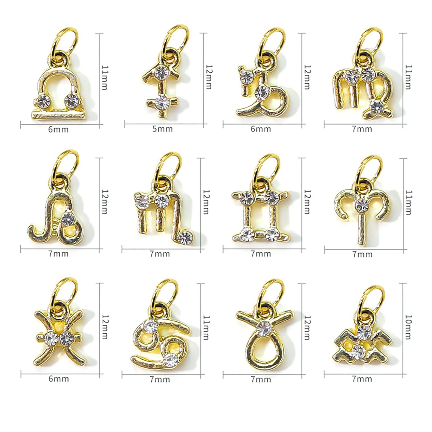 SILPECWEE 48pcs Zodiac Nail Charms 3D Gold Constellation Nail Jewels Dangle Alloy Letter Nail Art Charms Nail Rhinestones Charms for Nails Design Nail Art Decoration for Acrylic Nails