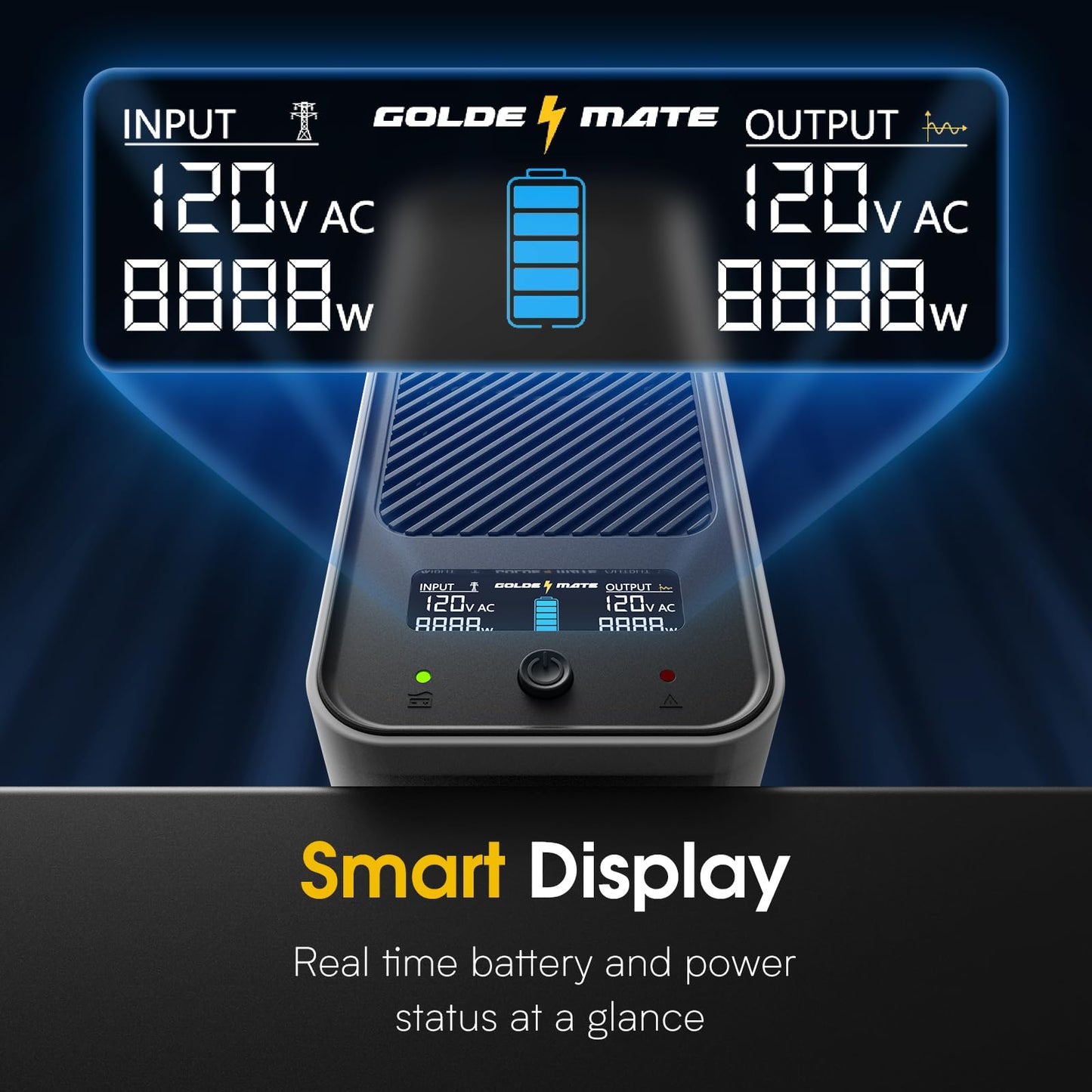 GOLDENMATE 1000VA/800W Lithium UPS Battery Backup and Surge Protector, Backup Battery Power Supply with LiFePO4 Batteries(230.4 Wh), Pure Sinewave UPS System, 8 Outlets, LCD Display, New Upgrade Ver