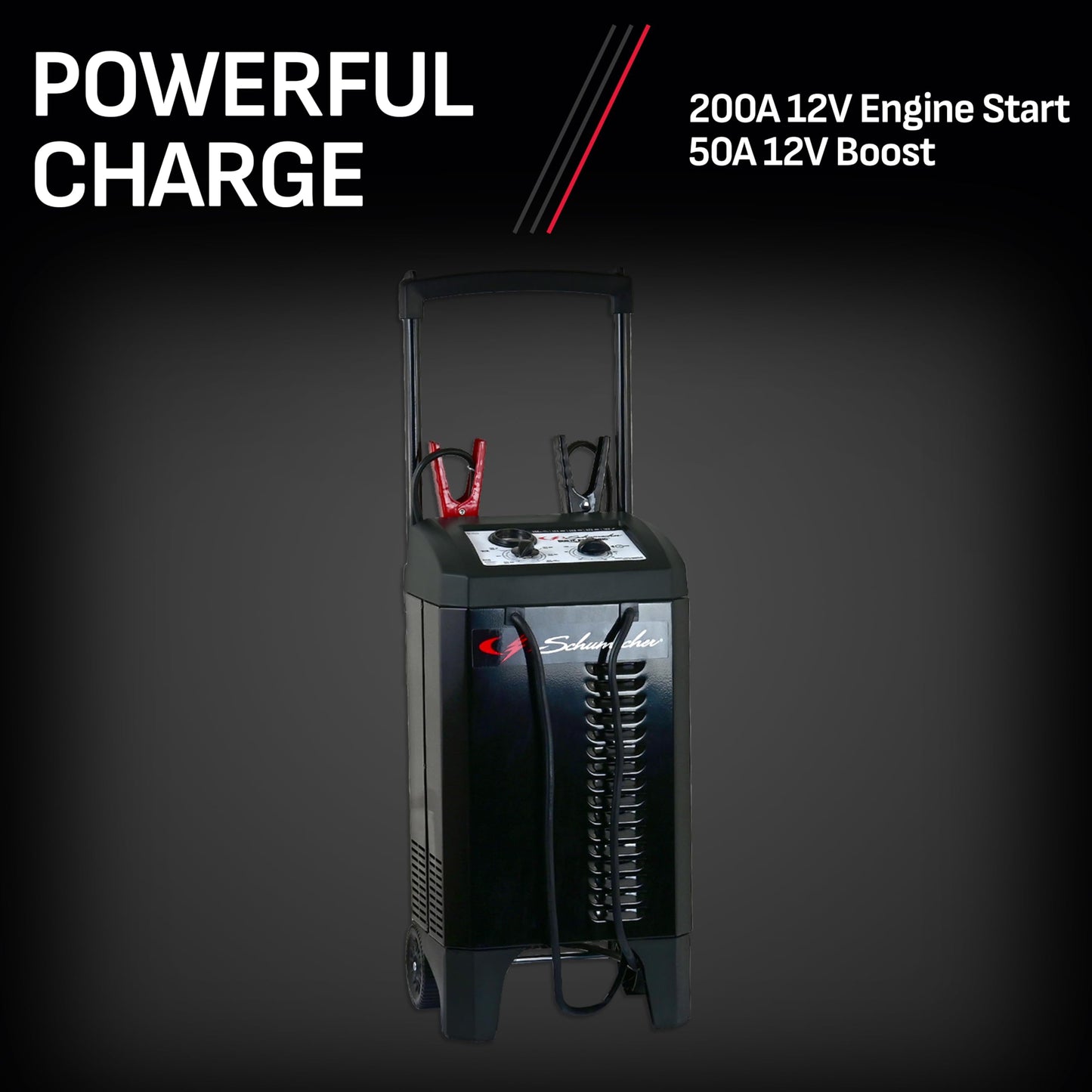 Schumacher Electric Wheeled Manual 10A Car Battery Charger and 200A Engine Starter, 2-in-1 Solution, 50A Boost, for 12V/24V Power Sport, Automotive, and Marine Batteries, SC1633