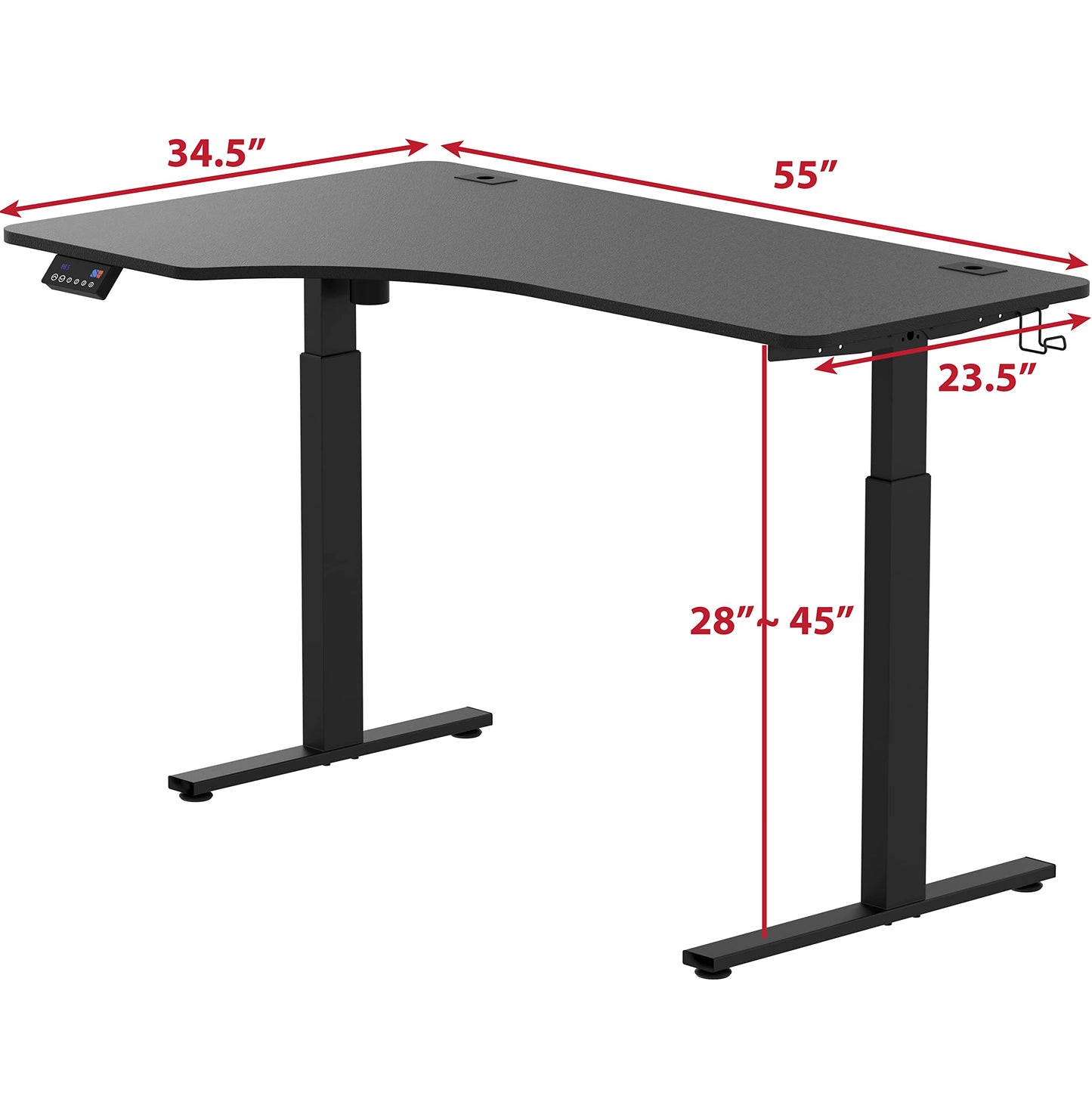 SHW 55-Inch L-Shaped Electric Height Adjustable Standing Desk with Left Facing Corner, Black