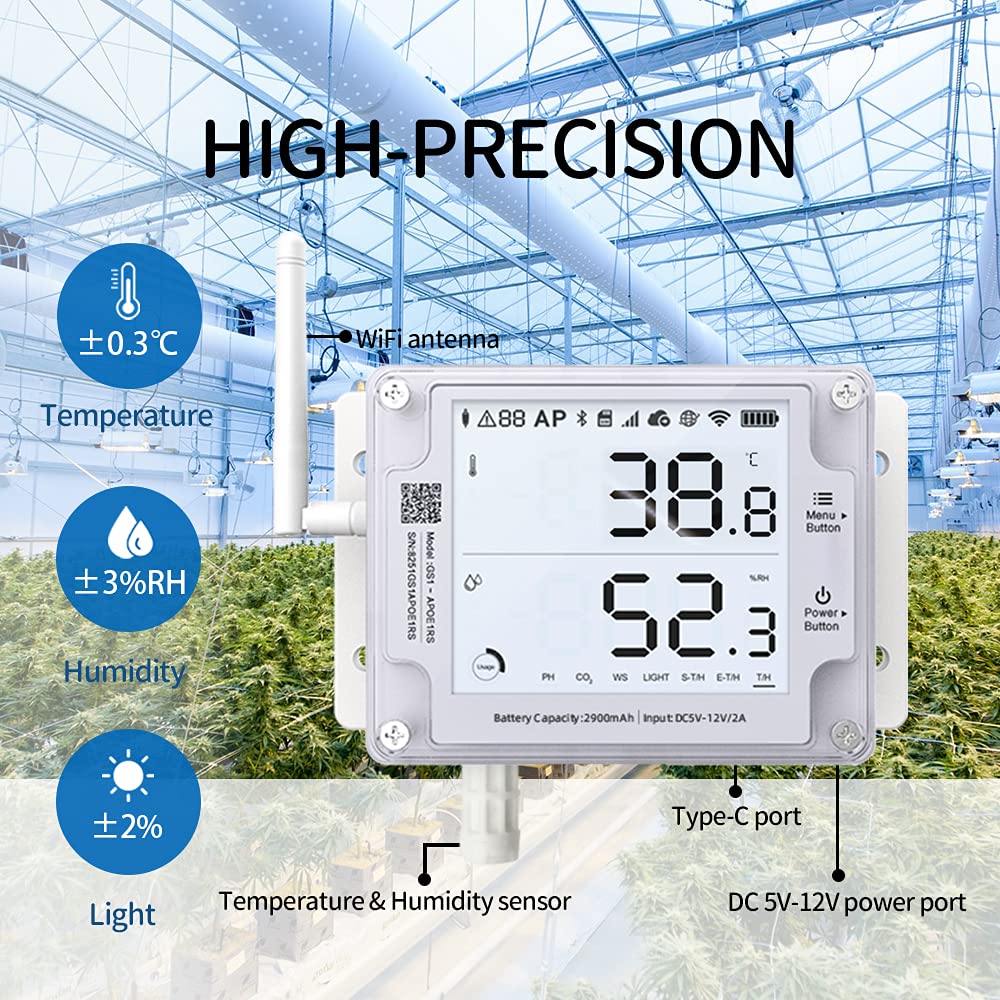 UbiBot GS1-A Smart WiFi Thermometer Hygrometer, IP65 Temperature & Humidity Data Logger, Device Sharing, Scheduled Reports, Multiple Alerts, Local Deployment, Alexa/IFTTT (2.4GHz WiFi)