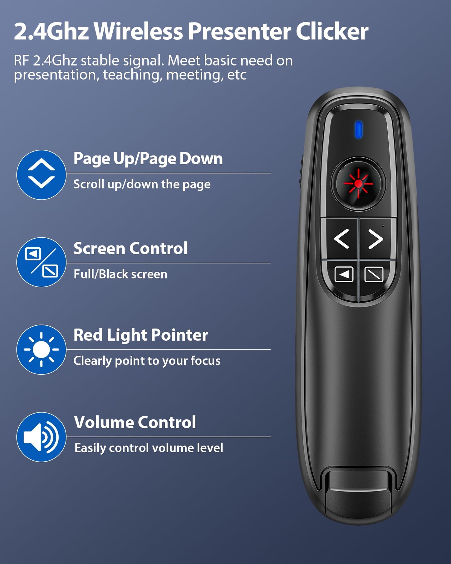 2-in-1 USB Type C Presentation Clicker Wireless Presenter Remote Clicker for PowerPoint Presentations with Pointer, RF 2.4GHz USB C PowerPoint Clicker Slide Advancer for Computer/Mac/Laptop