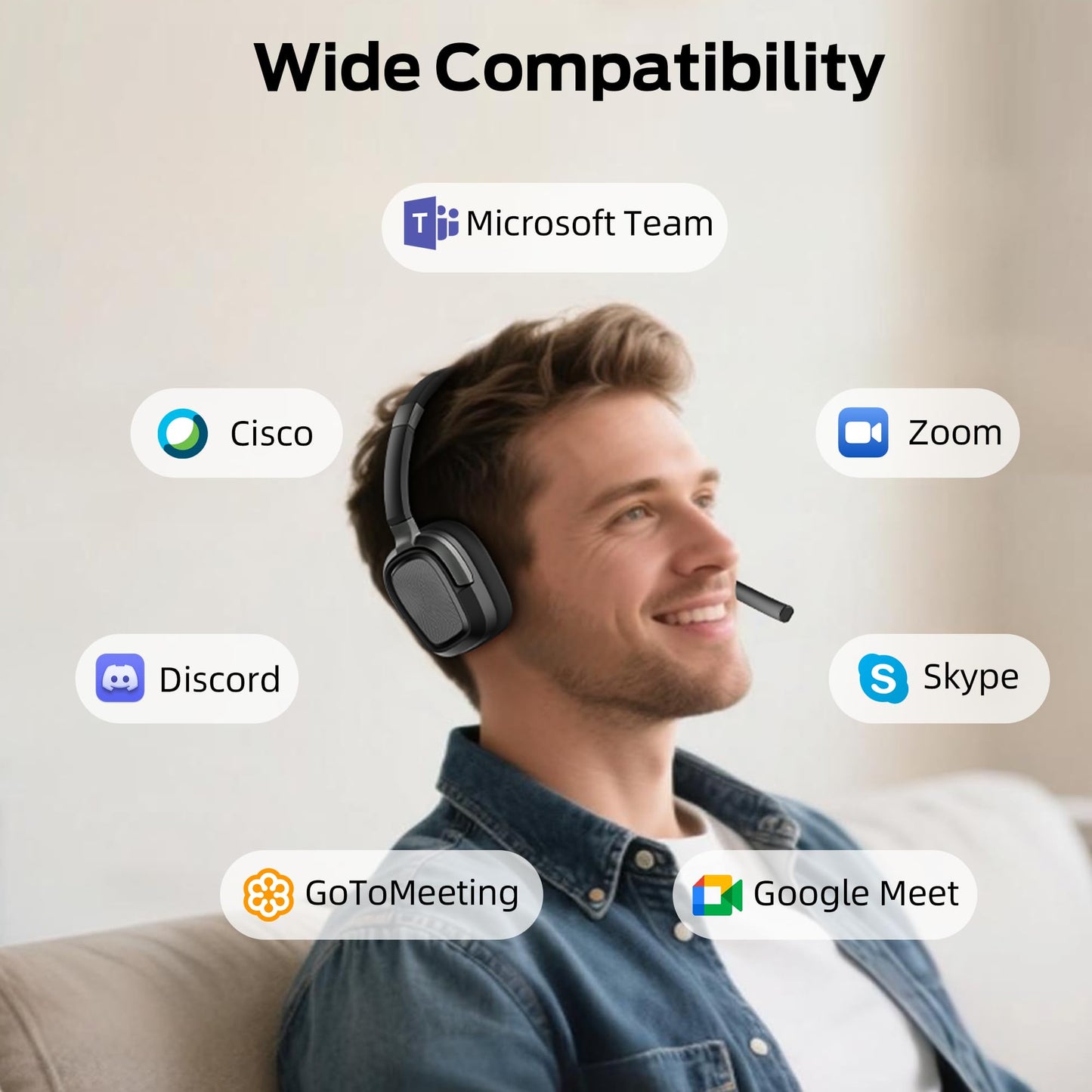 Monster VoiceLink 200 Wireless Headset with Mic for Work, Bluetooth V5.4 Headphones with AI Noise Cancelling Mic & USB Dongle, 60H Playtime & Mic Mute for Computer/Laptop/PC/iPhone/Android