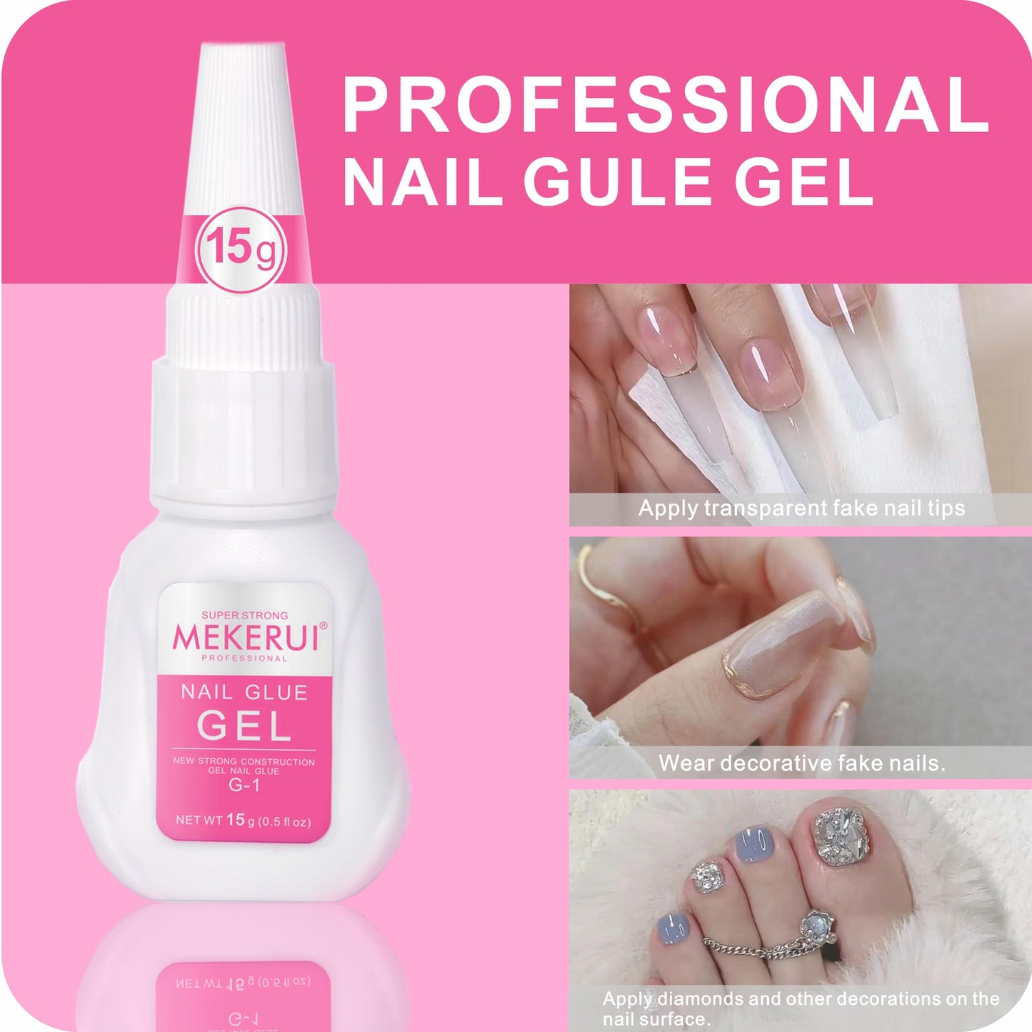 MEKERUI Super Strong Nail Glue Gel 15g – Air-Dries in 7 Seconds, No UV Lamp Needed, Waterproof & Long-Lasting for Press-On Nails